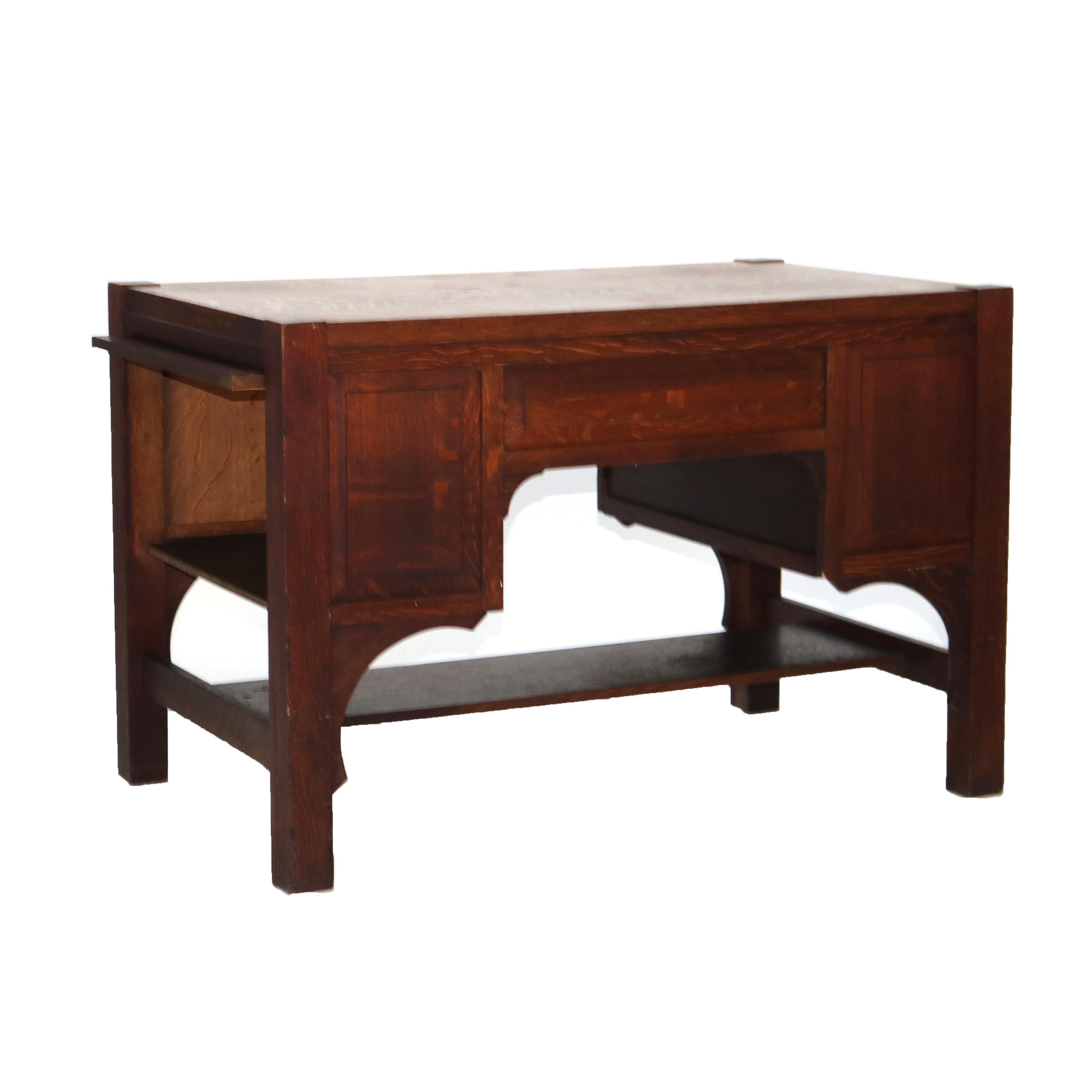 Antike Arts & Crafts Mission Eiche getäfelten Schreibtisch mit gewölbten Kragsteinen C1920 im Angebot 4
