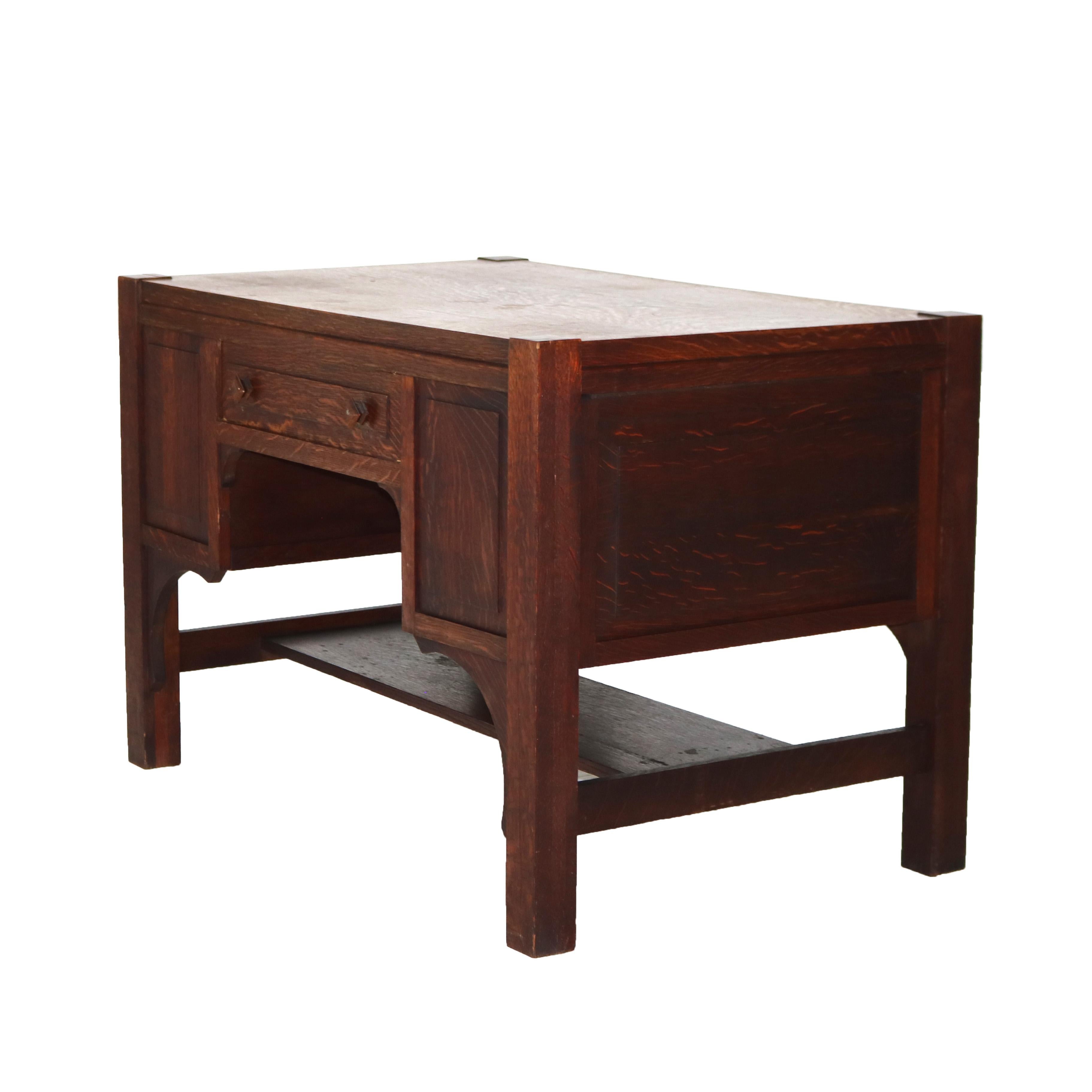 Antike Arts & Crafts Mission Eiche getäfelten Schreibtisch mit gewölbten Kragsteinen C1920 im Angebot 2