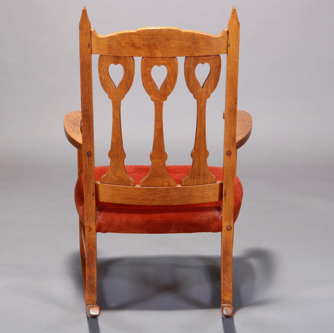 American Antique Arts & Crafts Mission Oak Rocker with Cut Out Back, Circa 1910