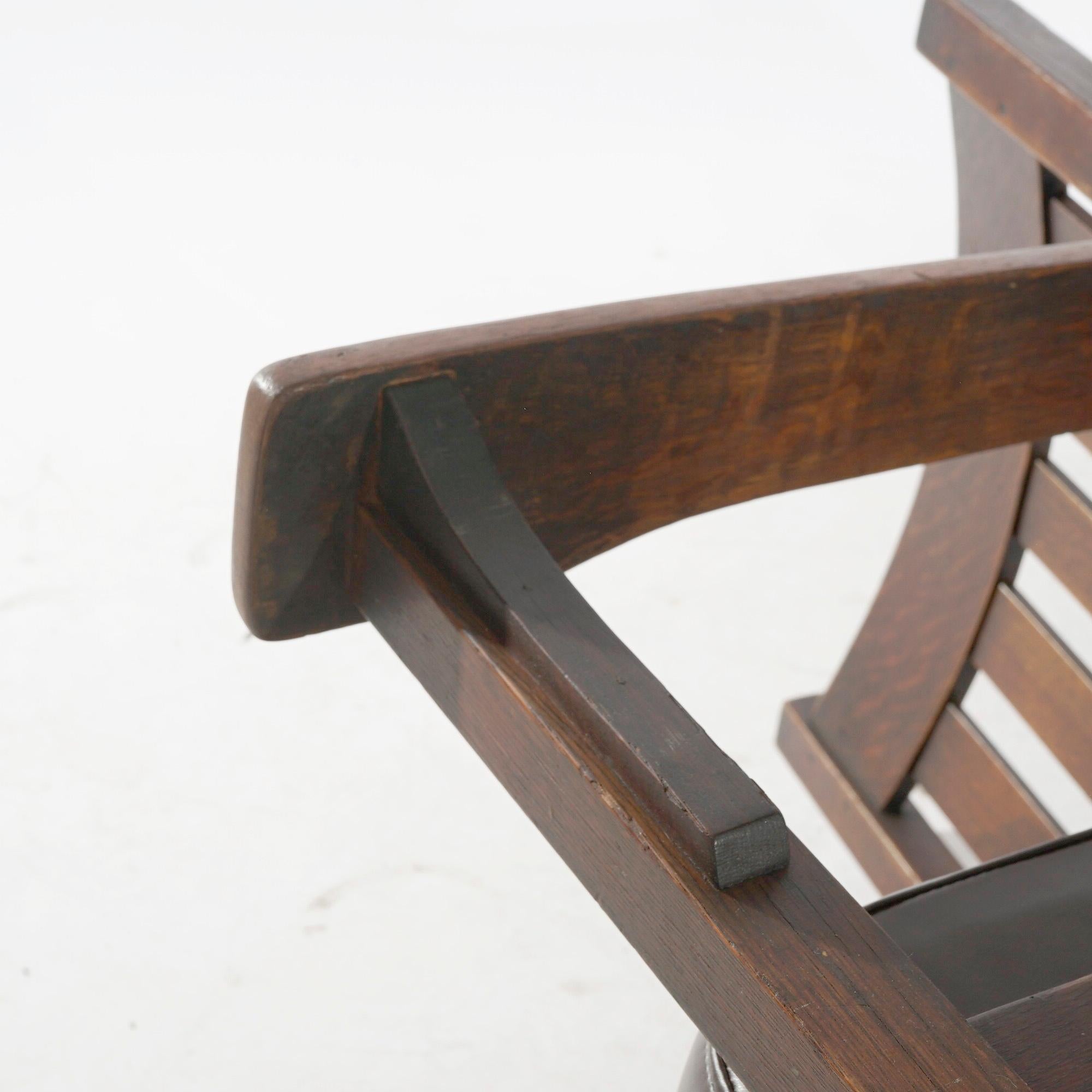 Antique Arts & Crafts Mission Oak Slat Back Arm Chair, Circa 1910 3