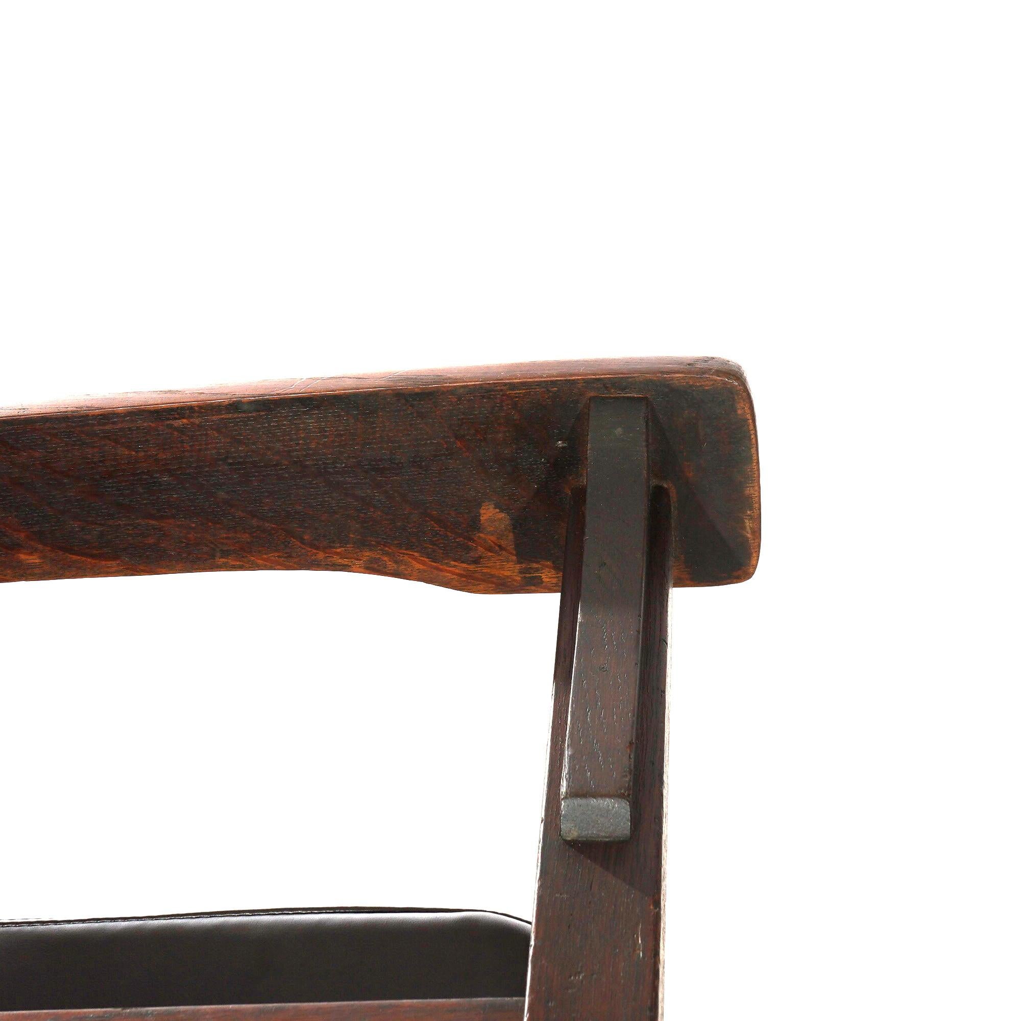 Antique Arts & Crafts Mission Oak Slat Back Arm Chair, Circa 1910 4