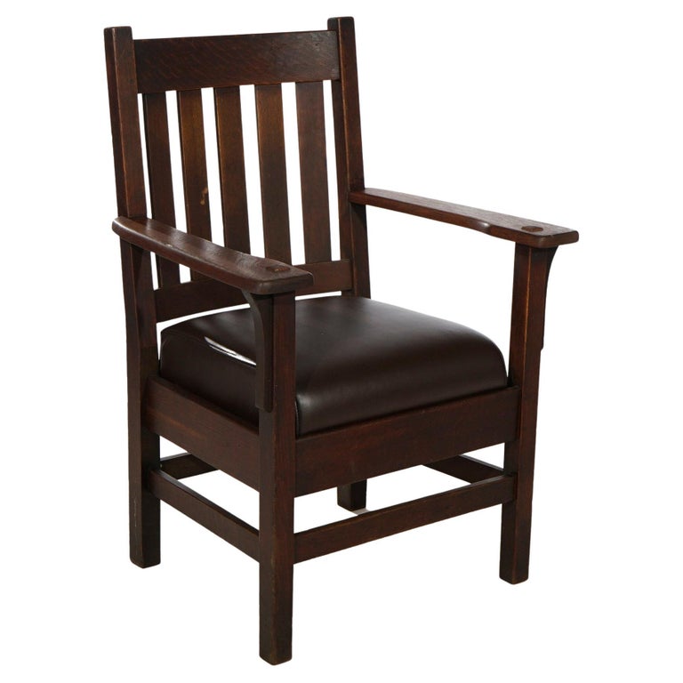 Antique Arts and Crafts Mission Oak Slat Back Arm Chair, Circa 1910 For ...