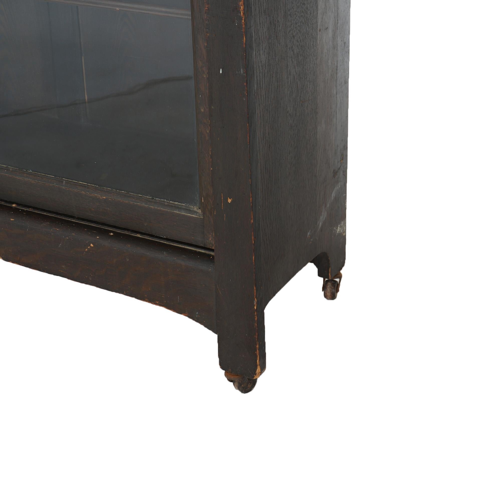 American Antique Arts & Crafts Mission Oak Sliding Door Bookcase Circa 1910 For Sale