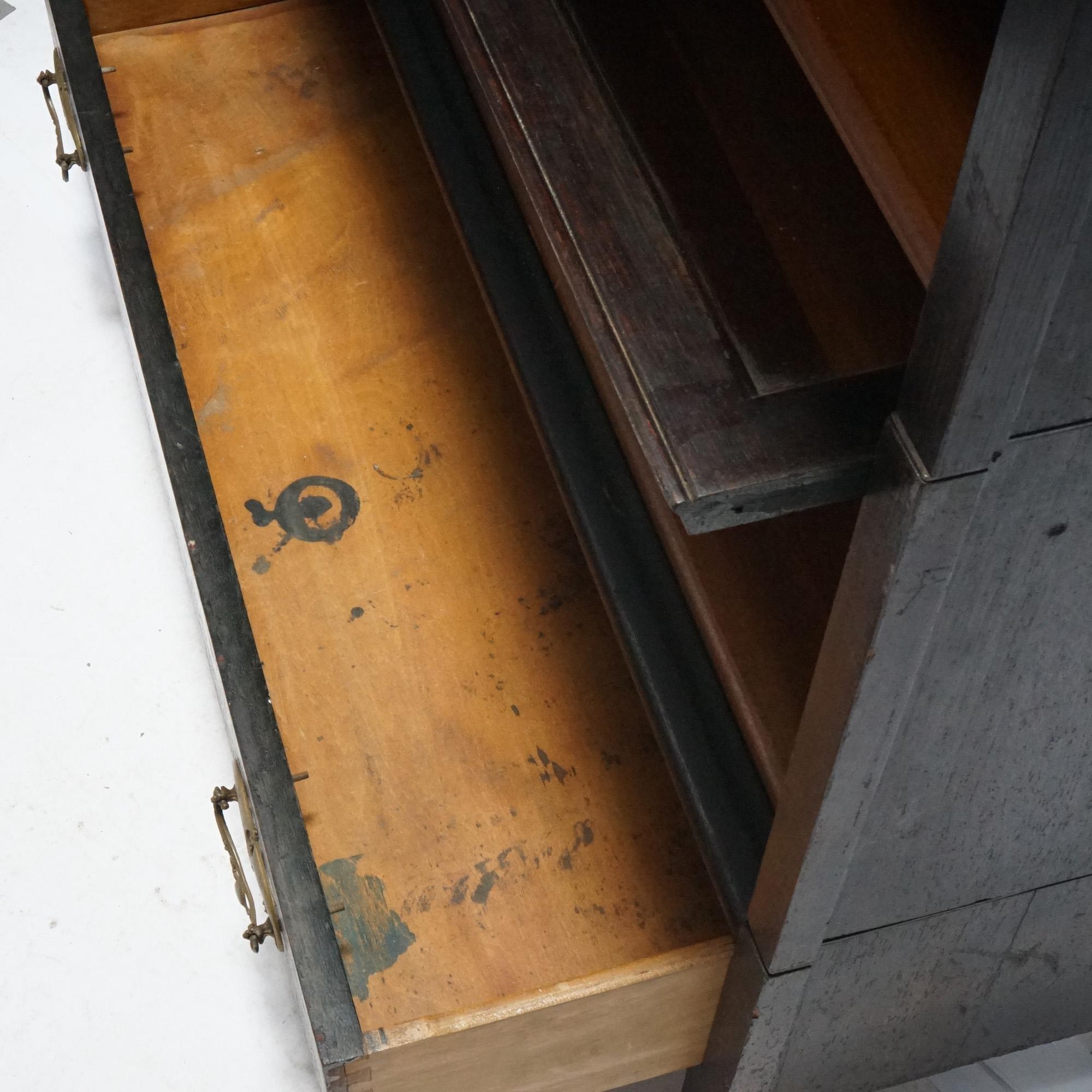 Antique Arts & Crafts Mission Oak Stack Barrister Bookcase, Leaded Top, c1910 9