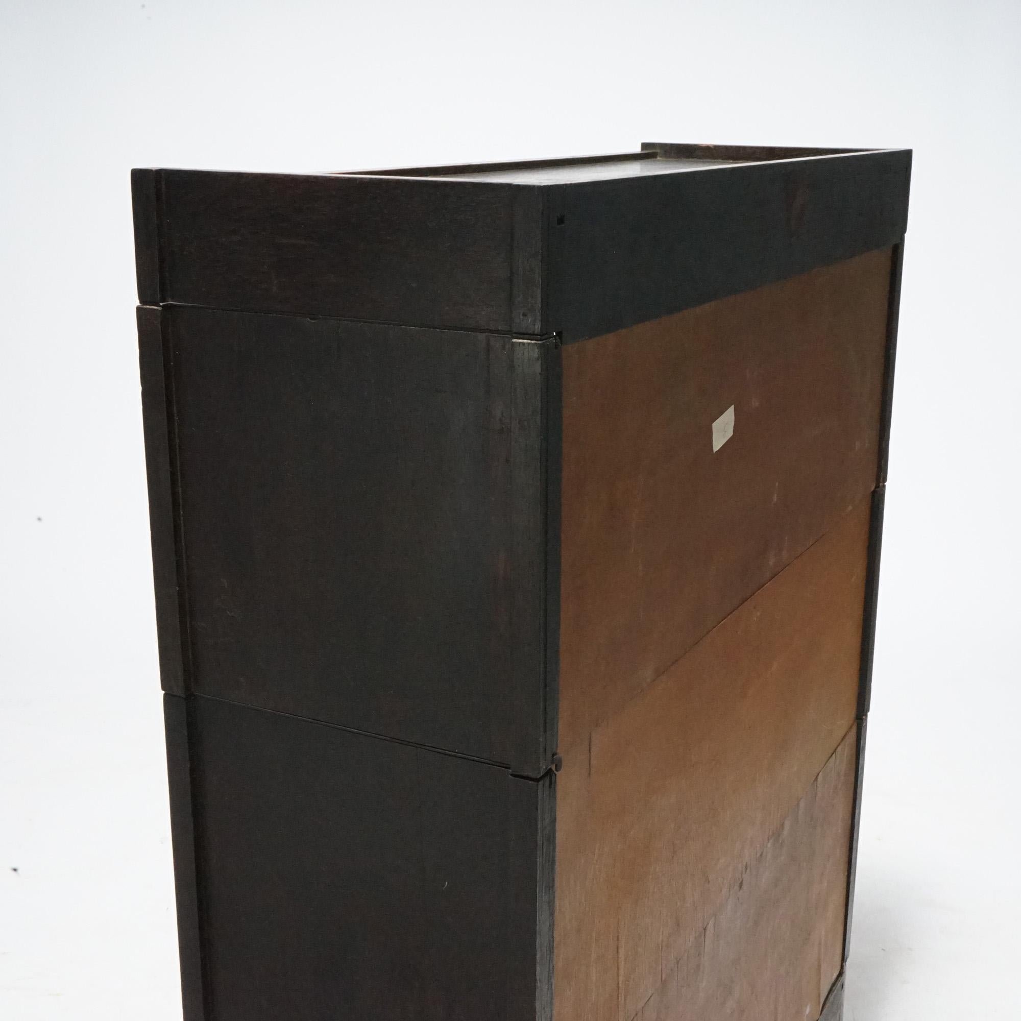 Antique Arts & Crafts Mission Oak Stack Barrister Bookcase, Leaded Top, c1910 10