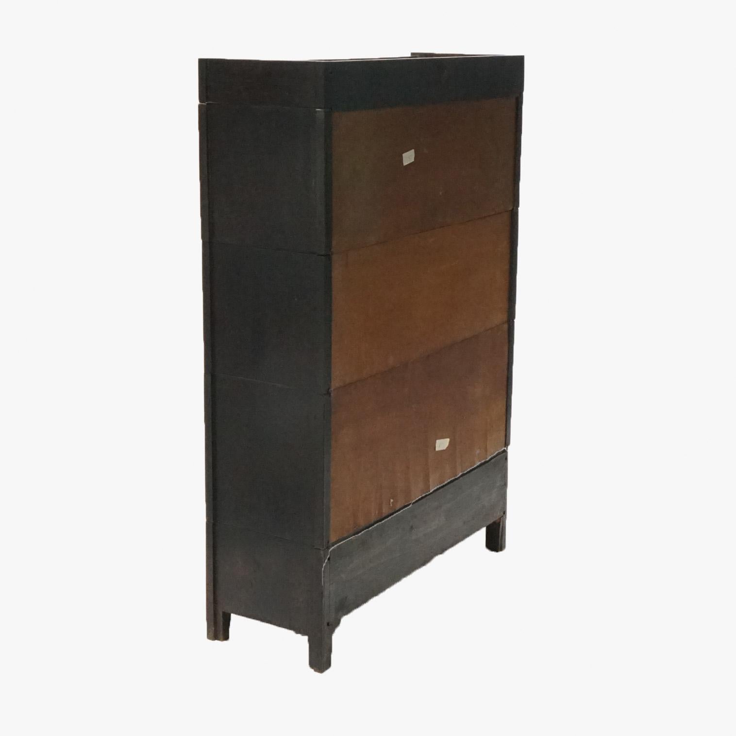 20th Century Antique Arts & Crafts Mission Oak Stack Barrister Bookcase, Leaded Top, c1910