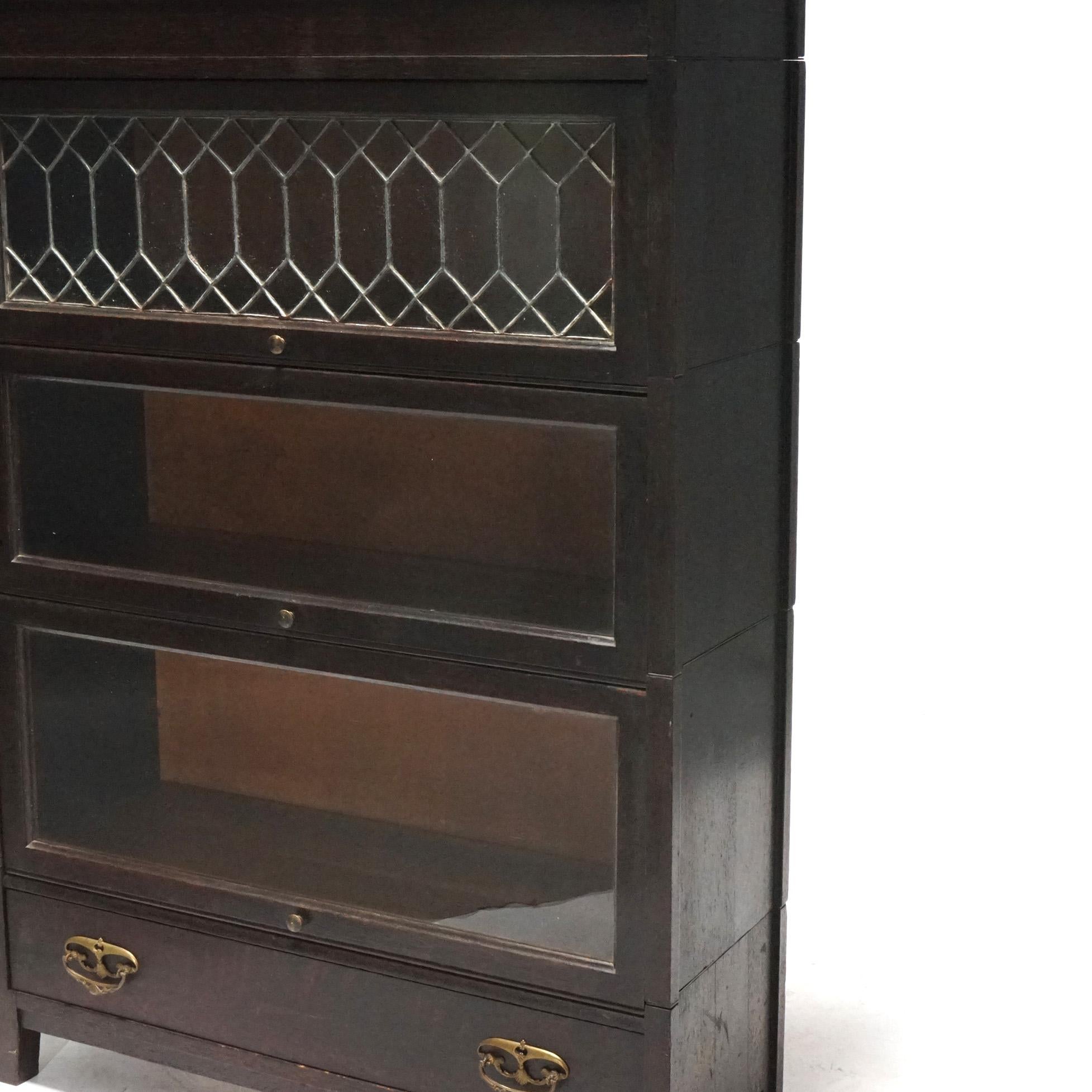 Antique Arts & Crafts Mission Oak Stack Barrister Bookcase, Leaded Top, c1910 1