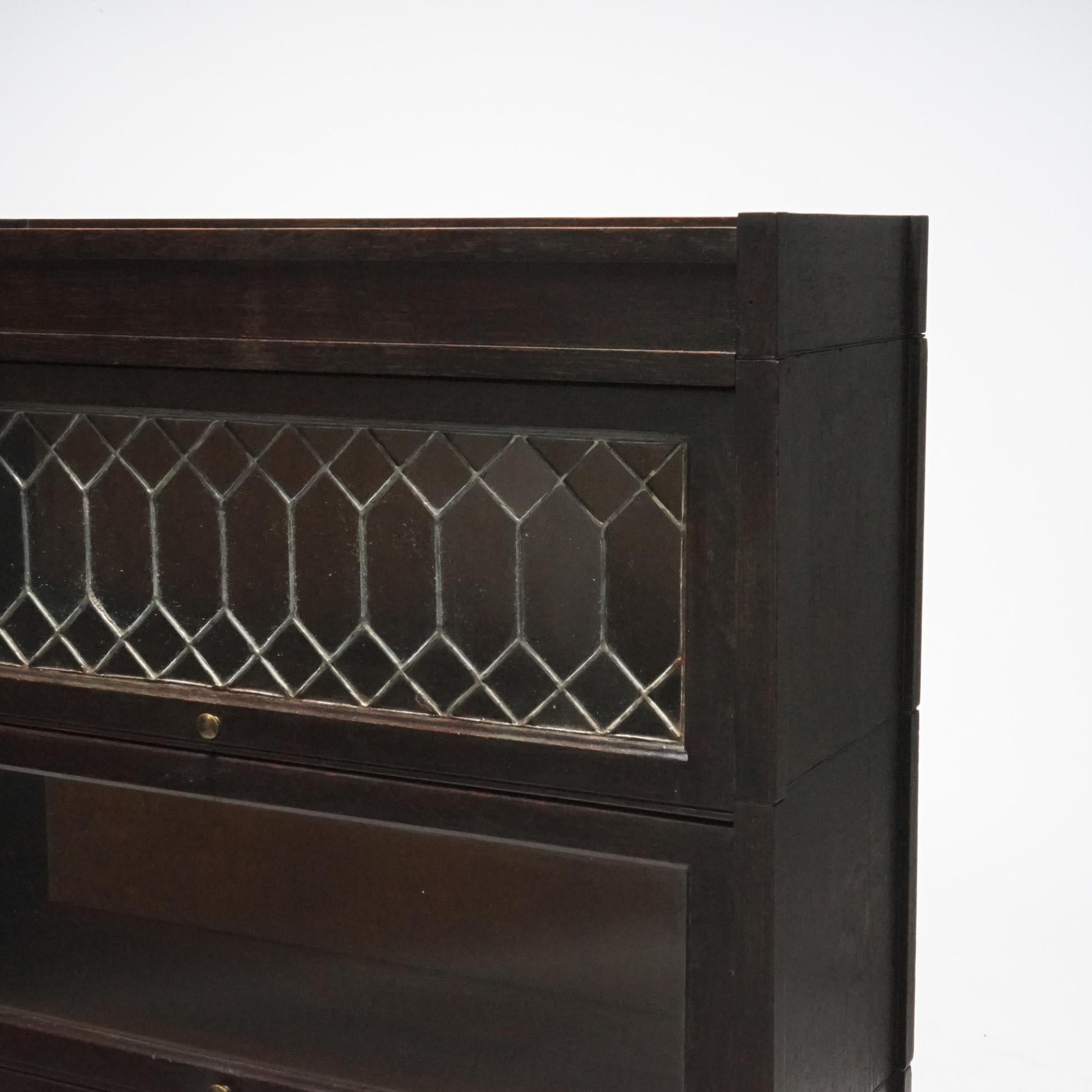 Antique Arts & Crafts Mission Oak Stack Barrister Bookcase, Leaded Top, c1910 2