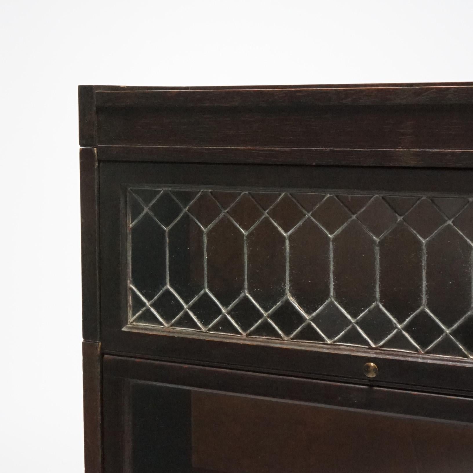 Antique Arts & Crafts Mission Oak Stack Barrister Bookcase, Leaded Top, c1910 3