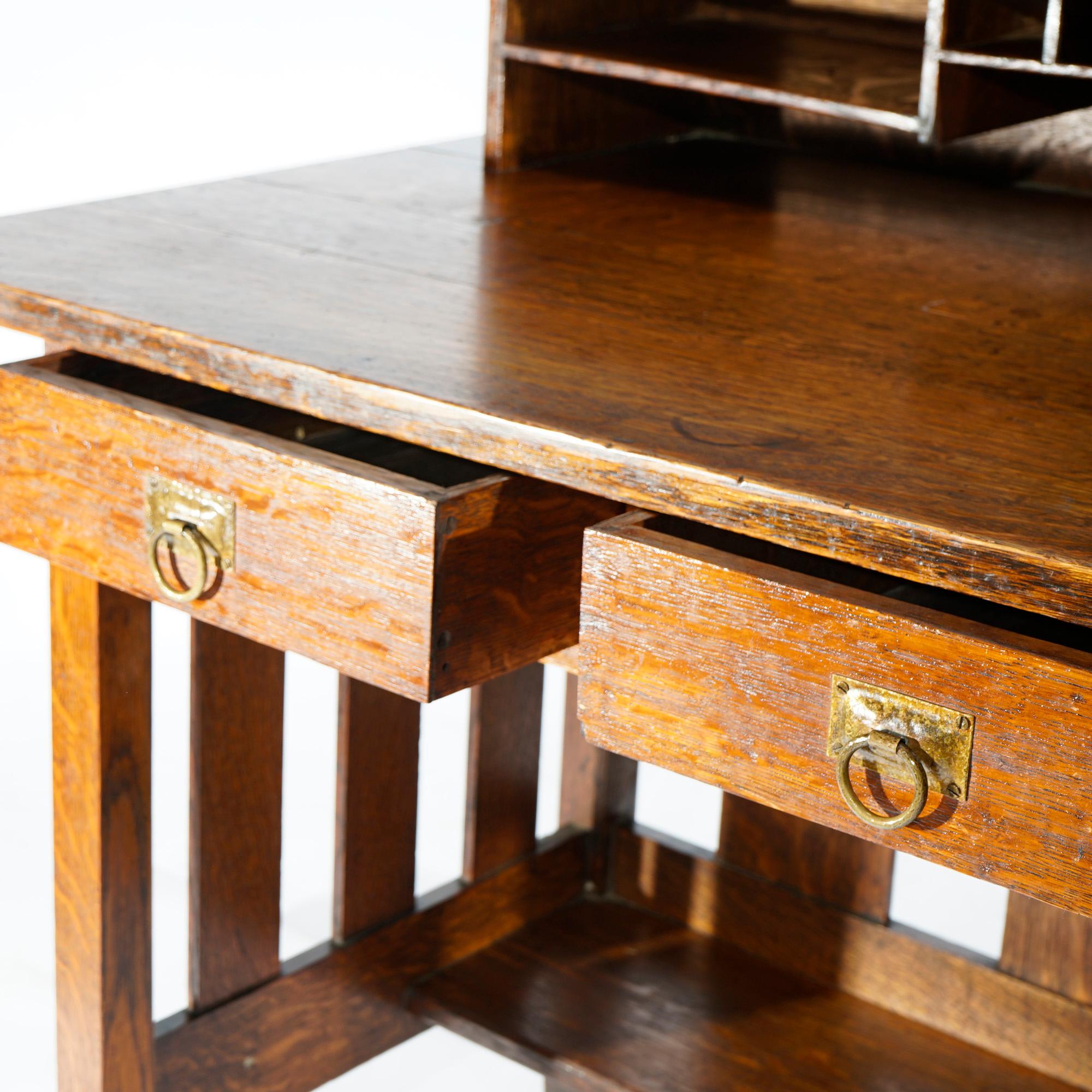Antique Arts & Crafts Mission Oak Stickley Brothers Desk with Pigeon Holes c1910 1
