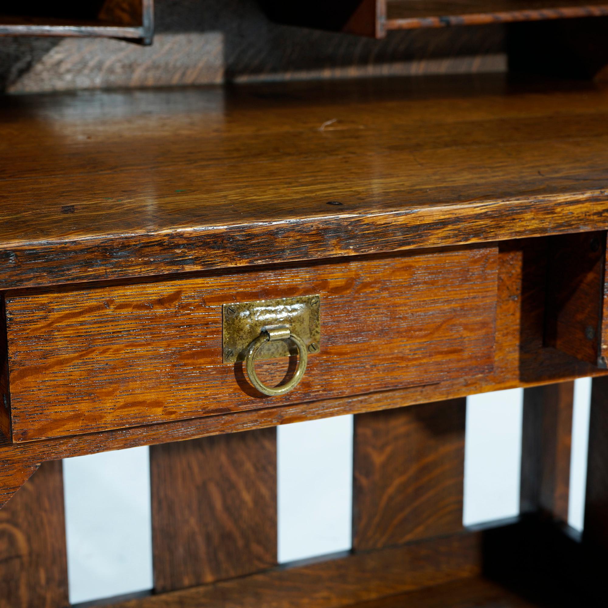 Antique Arts & Crafts Mission Oak Stickley Brothers Desk with Pigeon Holes c1910 3
