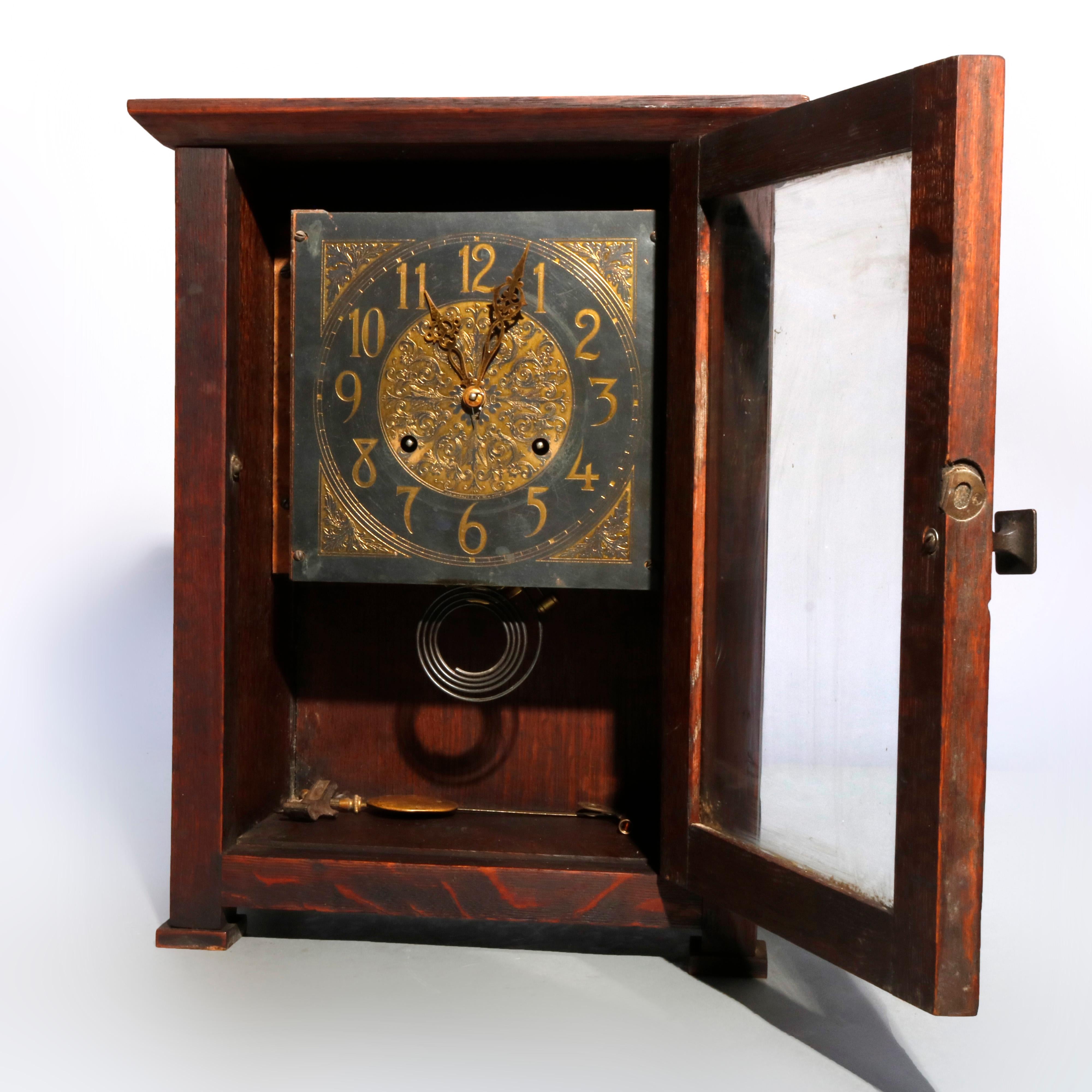 20th Century Antique Arts & Crafts Mission Oak Stickley Brothers School Mantel Clock