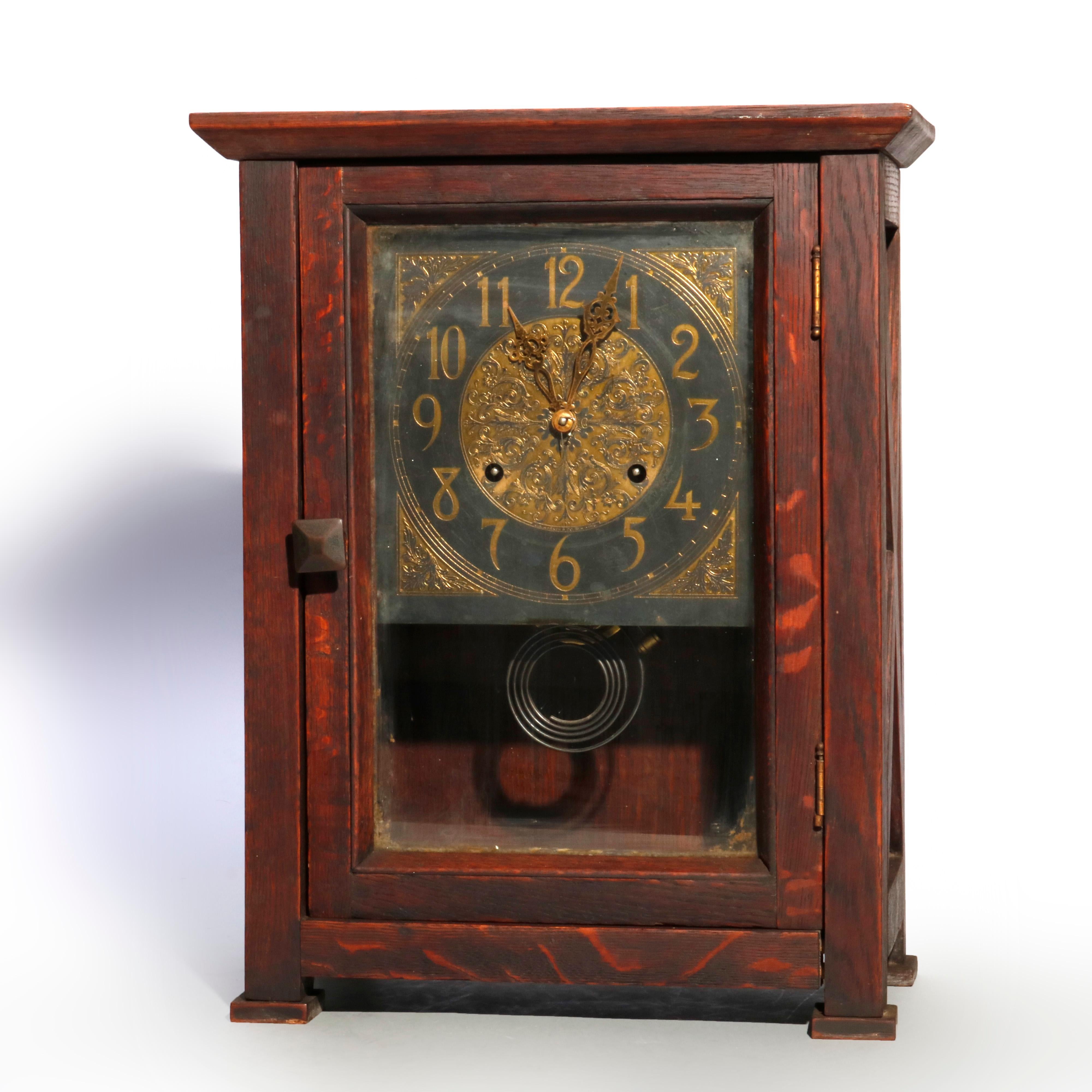 Antique Arts & Crafts Mission Oak Stickley Brothers School Mantel Clock 3