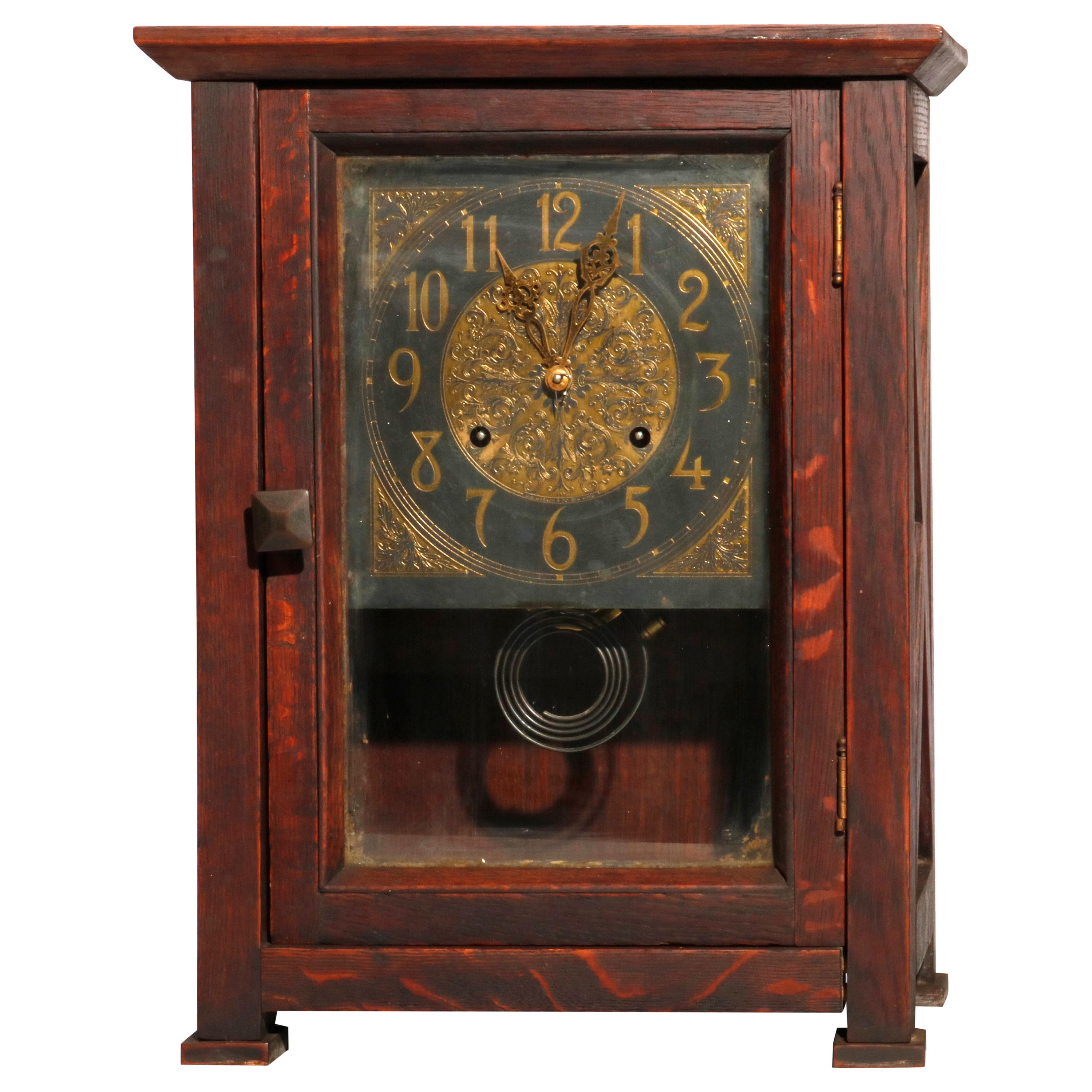 Antique Arts & Crafts Mission Oak Stickley Brothers School Mantel Clock