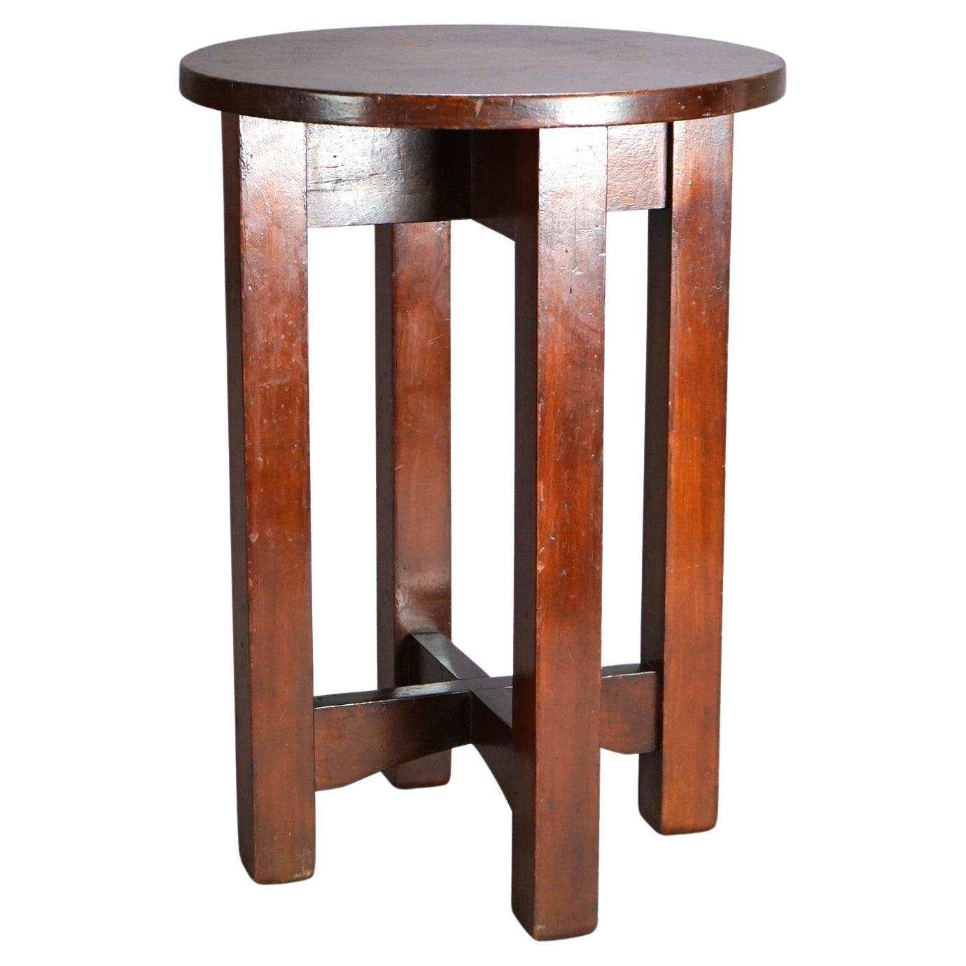 Antique Arts 
Crafts Mission Oak Stickley School Tabouret Circa 1910