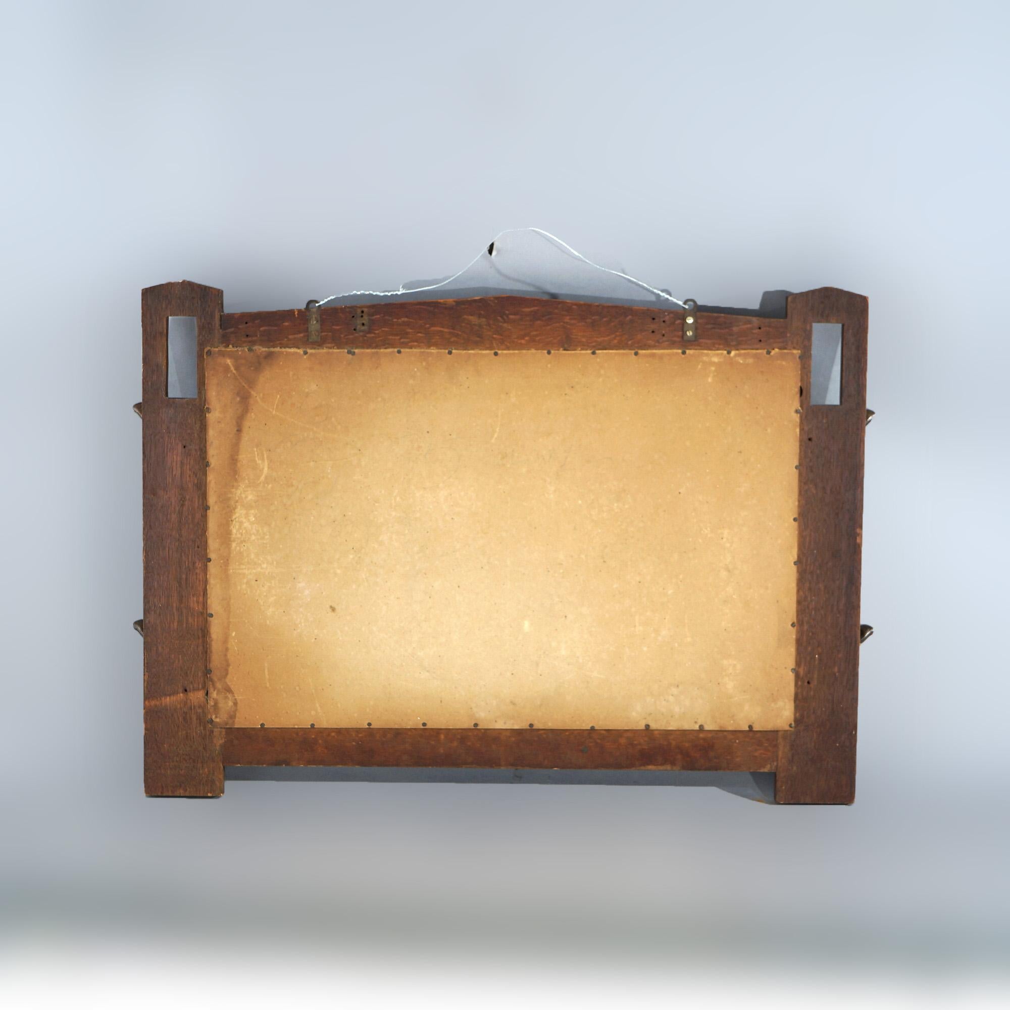Antique Arts & Crafts Mission Oak Stickley School Wall Mirror with Hooks c1910 6