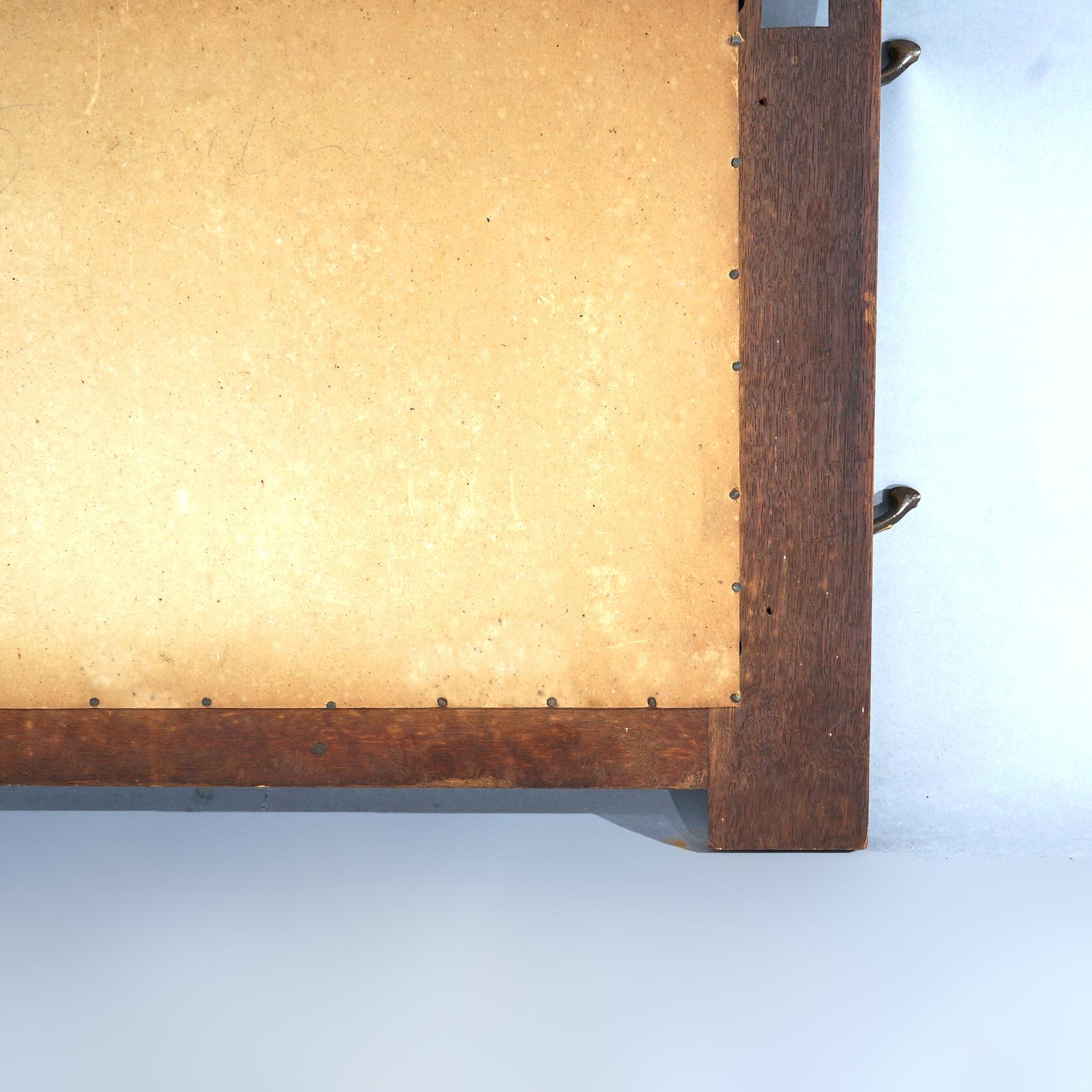 Antique Arts & Crafts Mission Oak Stickley School Wall Mirror with Hooks c1910 7