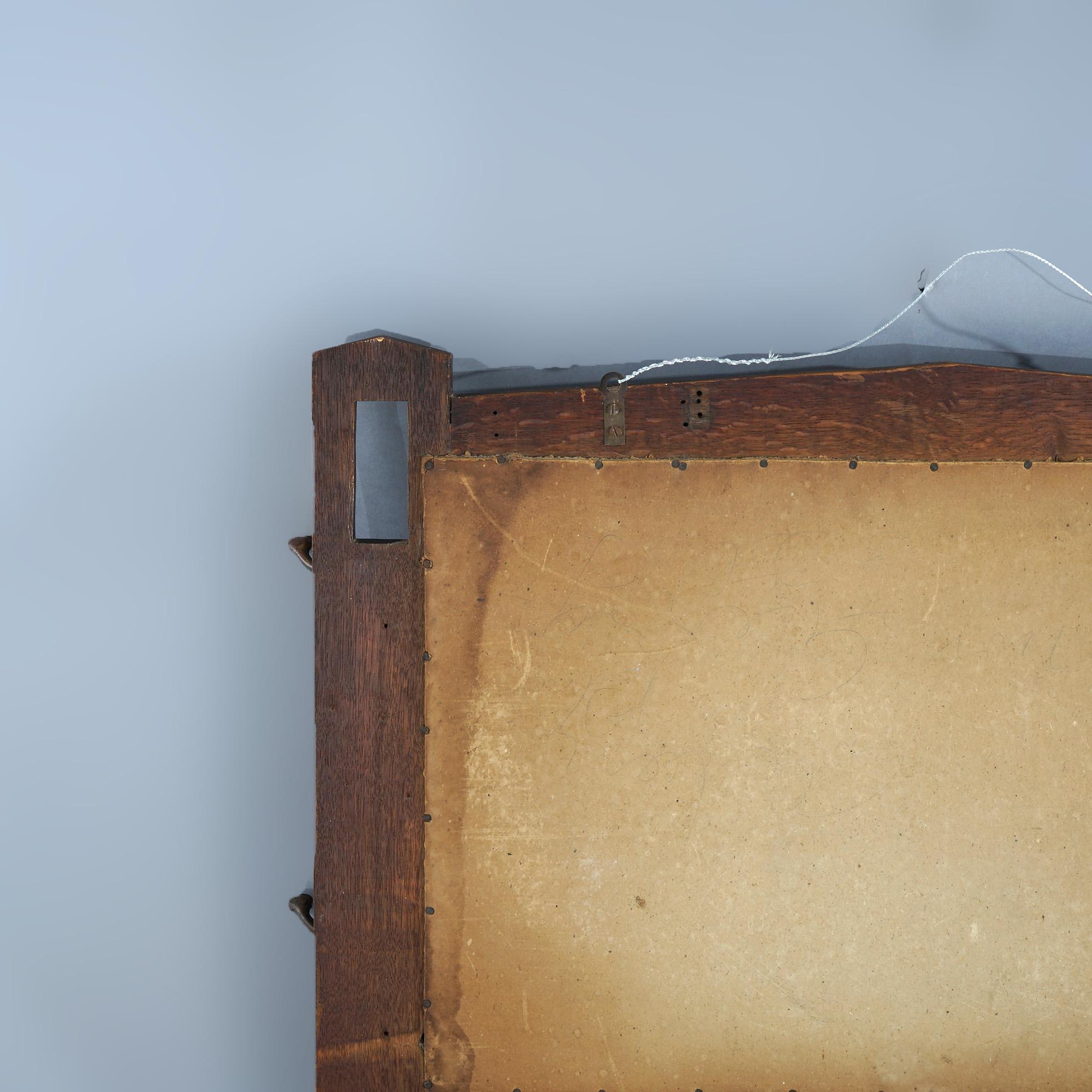 Antique Arts & Crafts Mission Oak Stickley School Wall Mirror with Hooks c1910 10