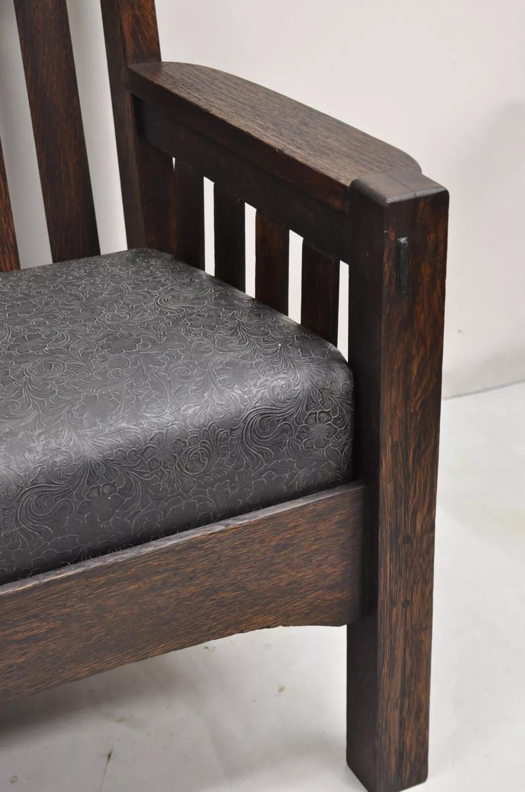 Arte Antiques Mission Arts & Crafts Oak Stickley Stile 14 Panca a Doghe Divano in vendita 4