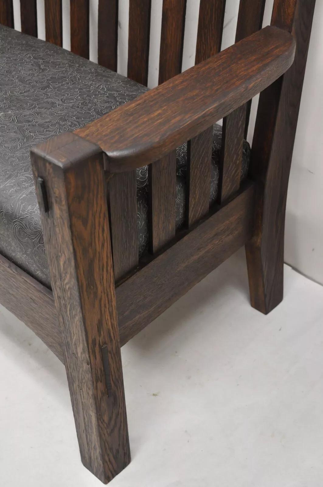 Arte Antiques Mission Arts & Crafts Oak Stickley Stile 14 Panca a Doghe Divano in vendita 7