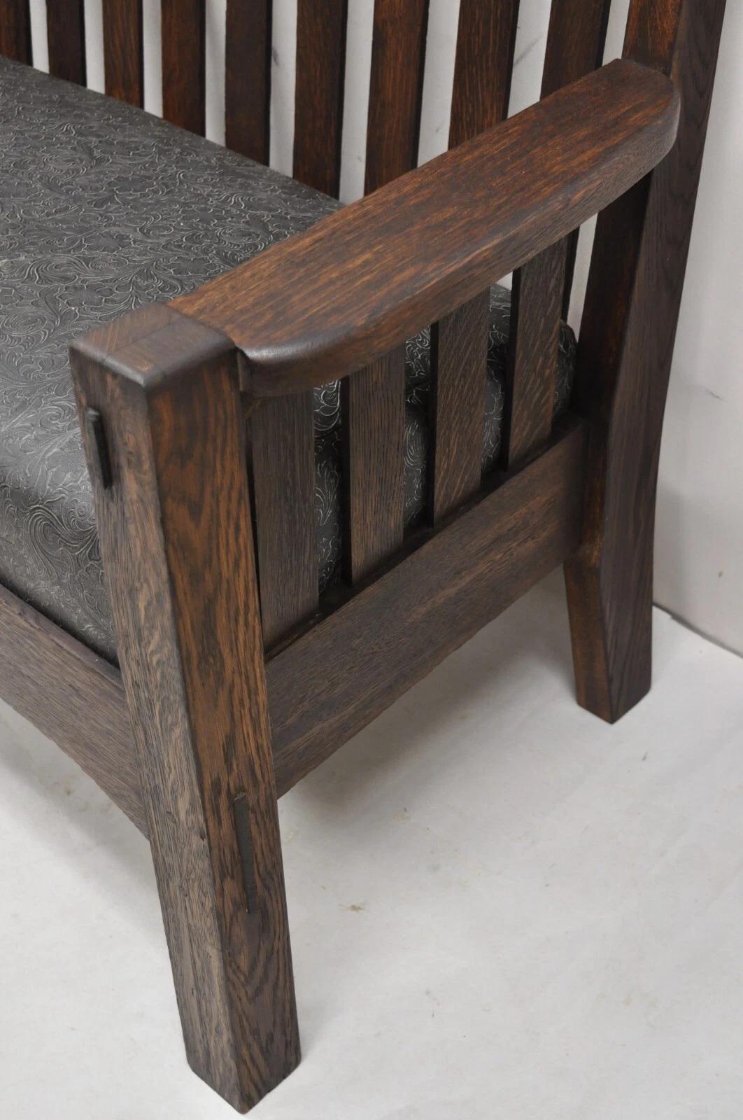 Antikes Arts and Crafts Mission Eichenholz Stickley Stil 14 Lattenrost Bank Settee Sofa im Angebot 10