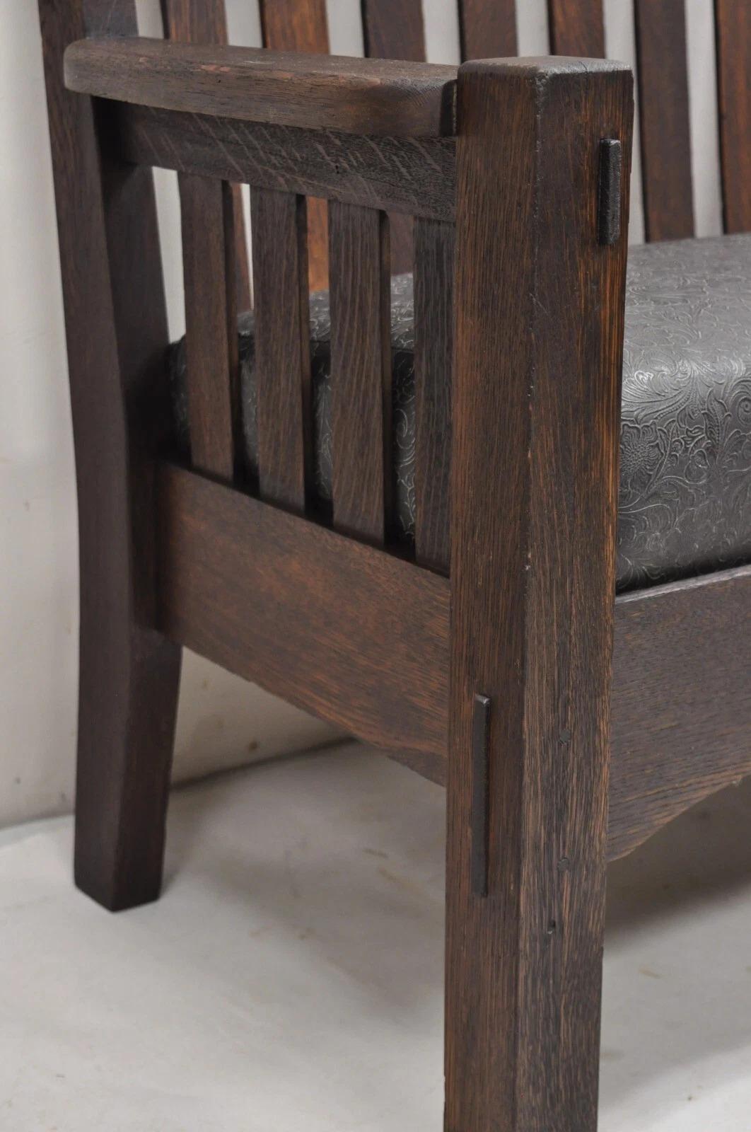 Antikes Arts and Crafts Mission Eichenholz Stickley Stil 14 Lattenrost Bank Settee Sofa im Zustand „Gut“ im Angebot in Philadelphia, PA