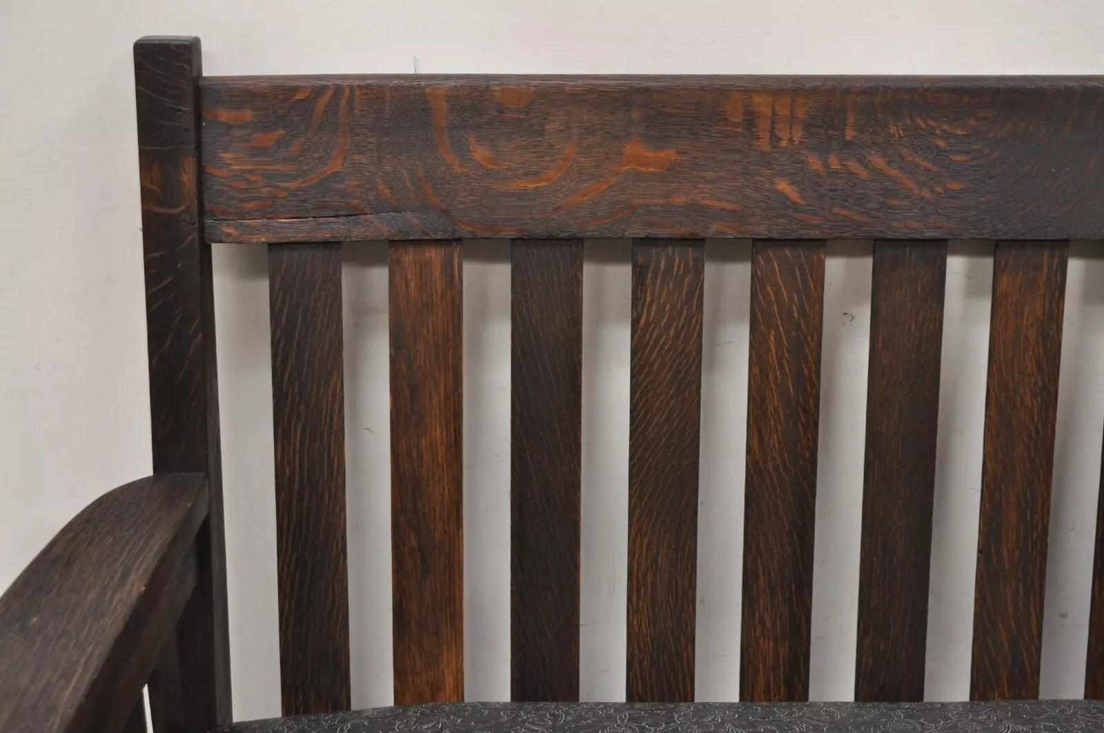 XX secolo Arte Antiques Mission Arts & Crafts Oak Stickley Stile 14 Panca a Doghe Divano in vendita