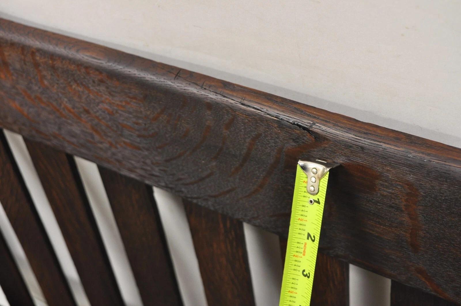 Antikes Arts and Crafts Mission Eichenholz Stickley Stil 14 Lattenrost Bank Settee Sofa im Angebot 4