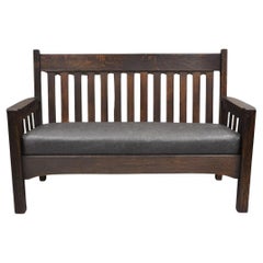 Antique Arts & Crafts Mission Oak Stickley Style 14 Slatted Bench Settee Sofa