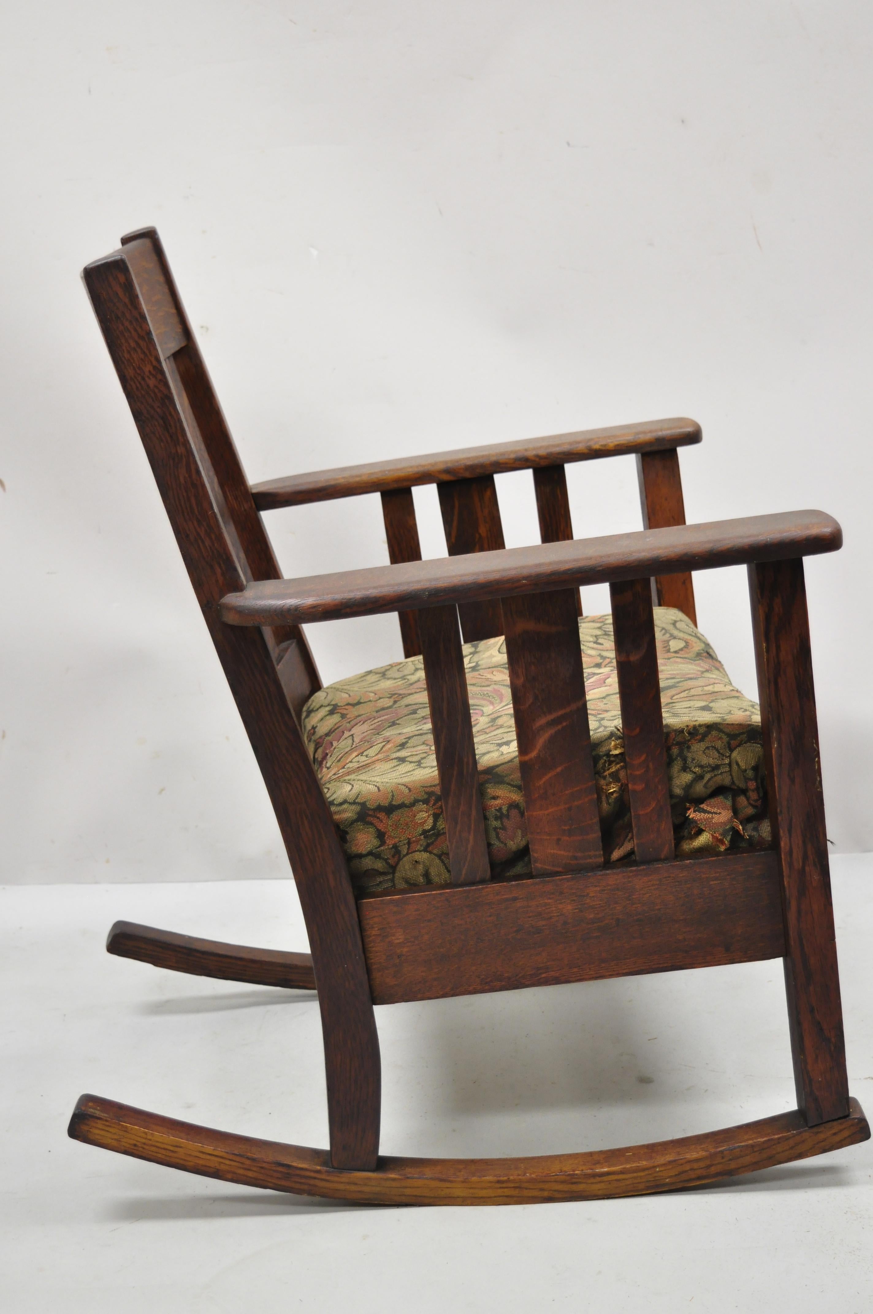 Antique Arts & Crafts Mission Oak Stickley Style Slat Back Rocker Rocking Chair 2