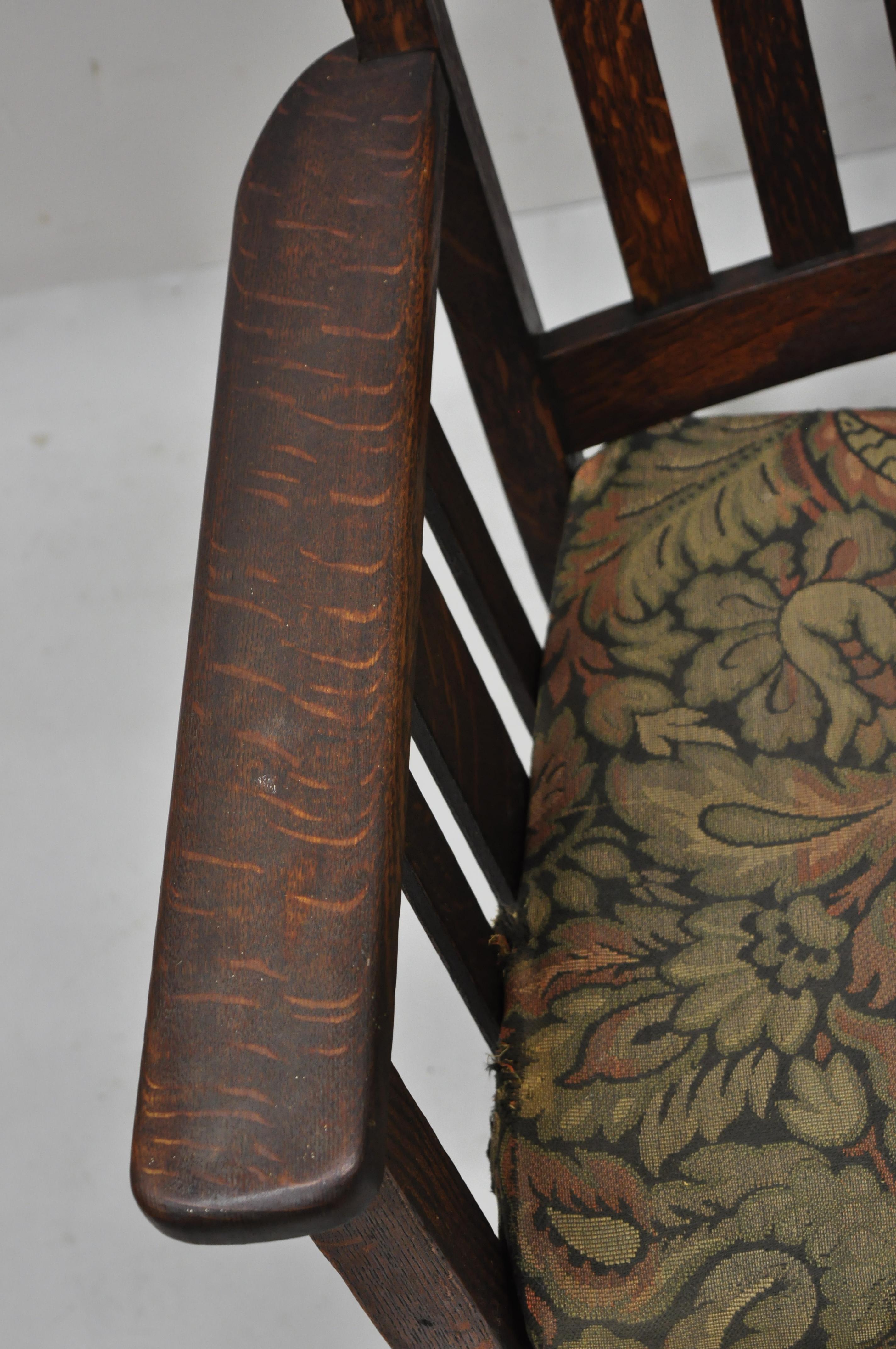 North American Antique Arts & Crafts Mission Oak Stickley Style Slat Back Rocker Rocking Chair