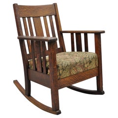 Antique Arts & Crafts Mission Oak Stickley Style Slat Back Rocker Rocking Chair