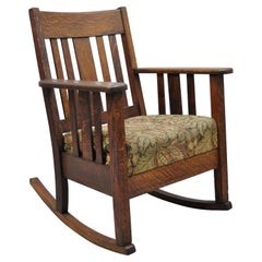 Vintage Arts & Crafts Mission Oak Stickley Style Slat Back Rocker Rocking Chair