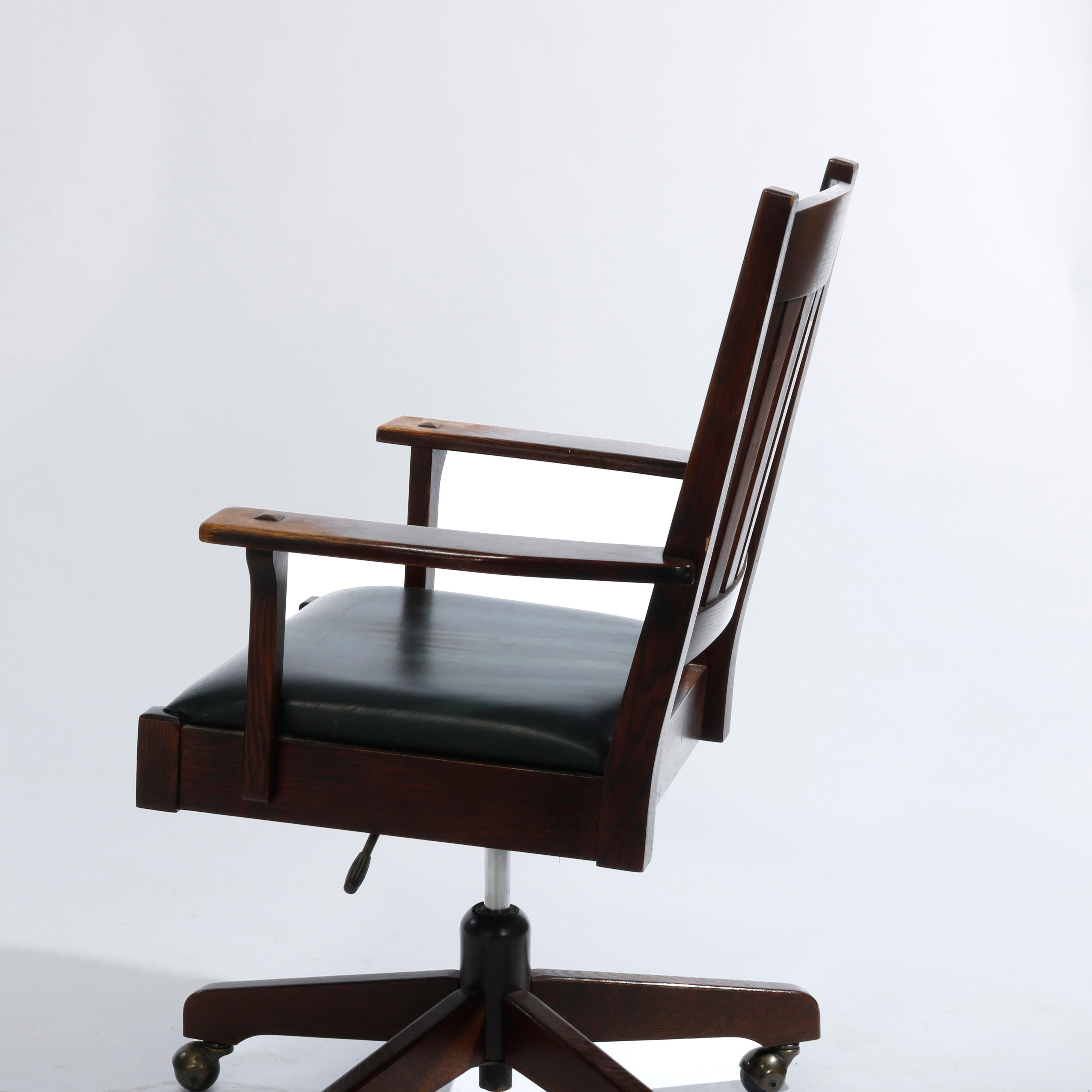 Arts & Crafts Mission Oak Stickley Swivel & Telescoping Office Chair, 20th C In Good Condition In Big Flats, NY