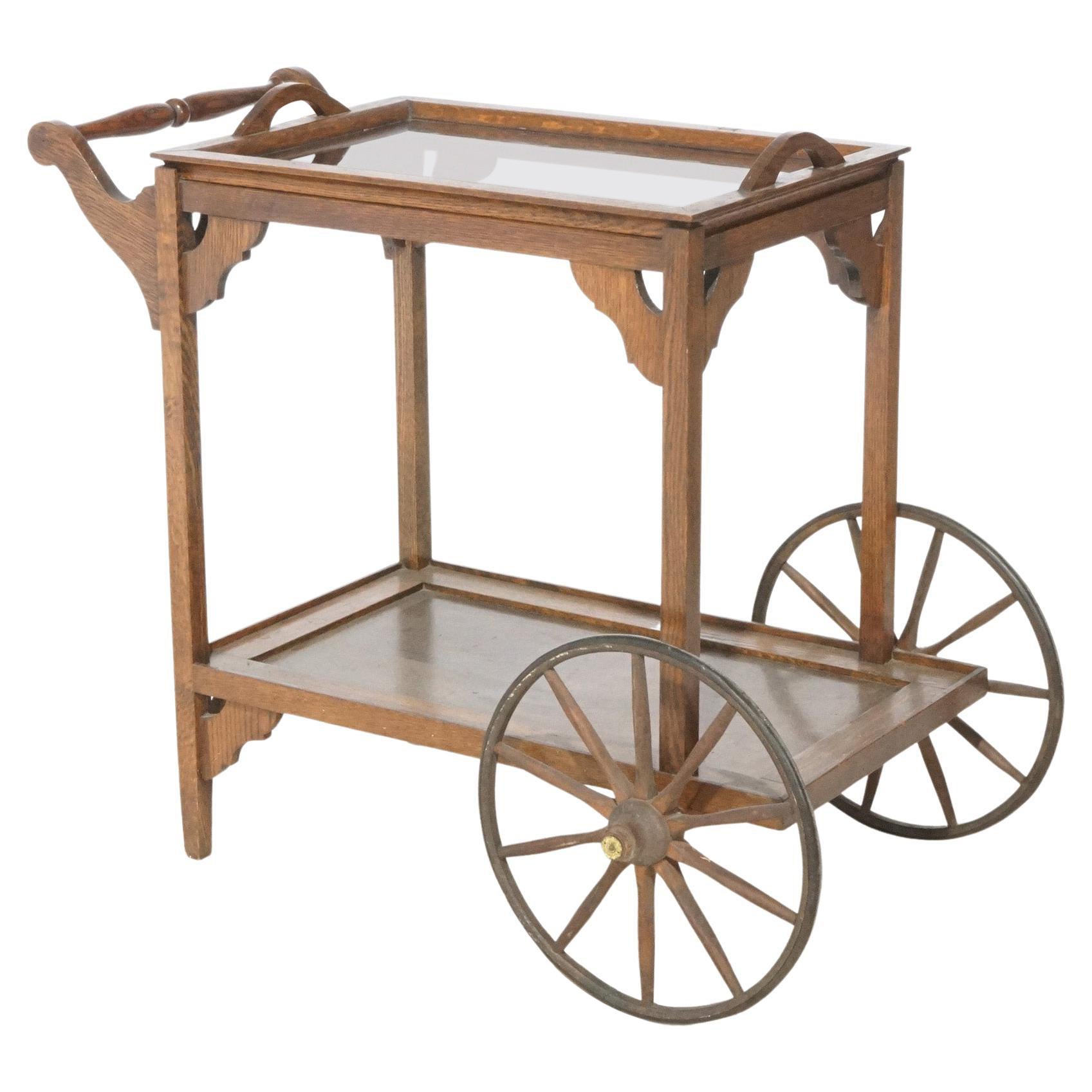 Antique Arts & Crafts Mission Oak Tea Serving Cart, C1910 For Sale