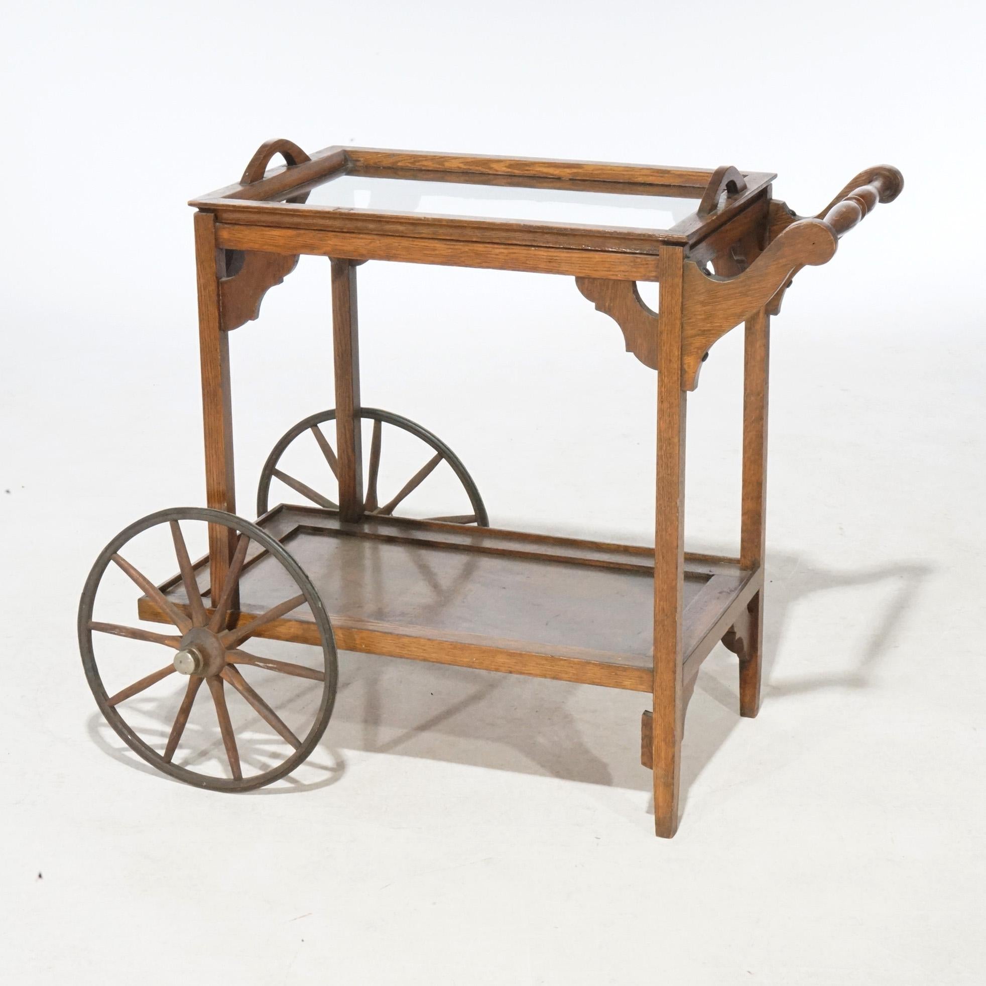 Chariot de service à thé antique Mission en chêne Arts & Crafts, vers 1910 Bon état - En vente à Big Flats, NY