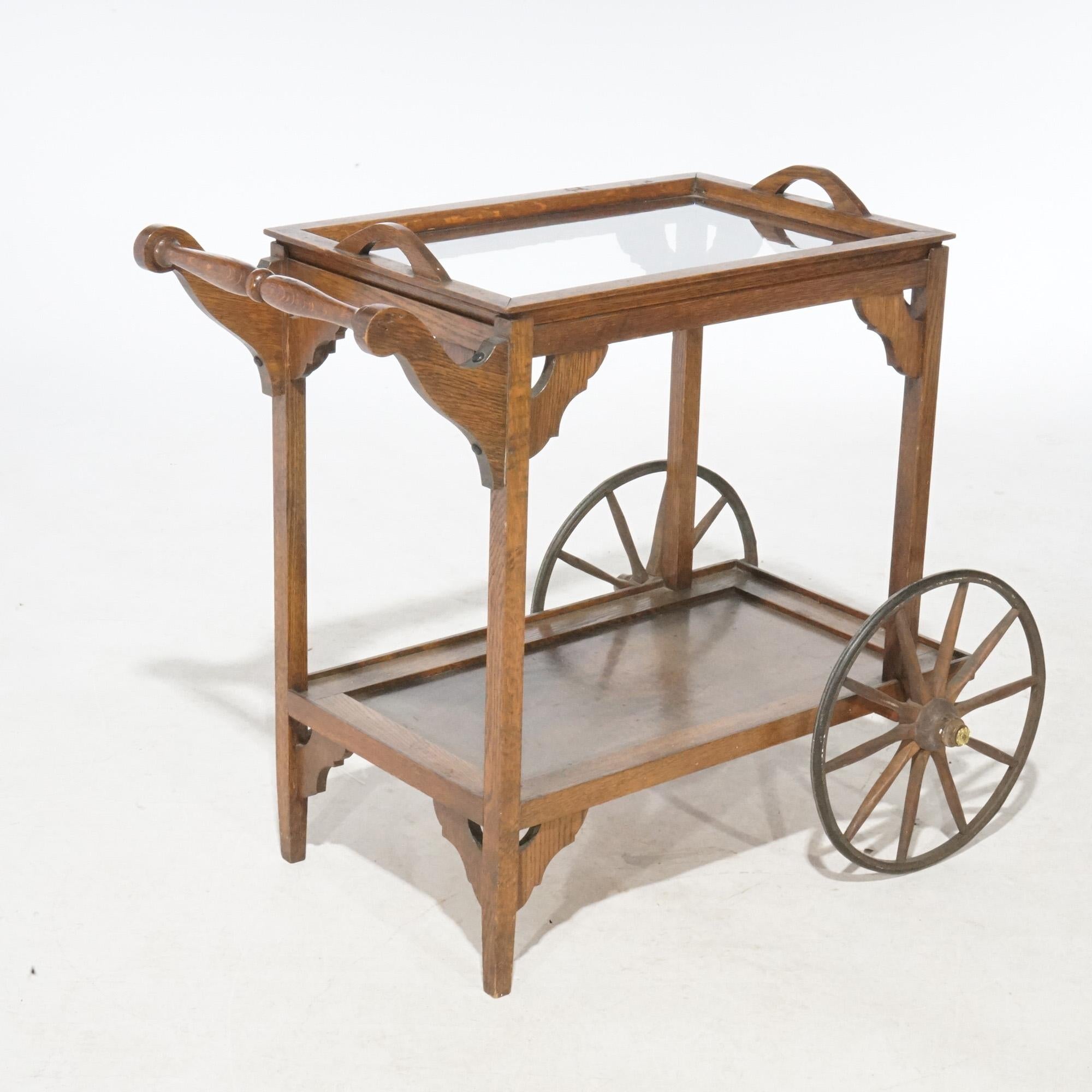 20ième siècle Chariot de service à thé antique Mission en chêne Arts & Crafts, vers 1910 en vente