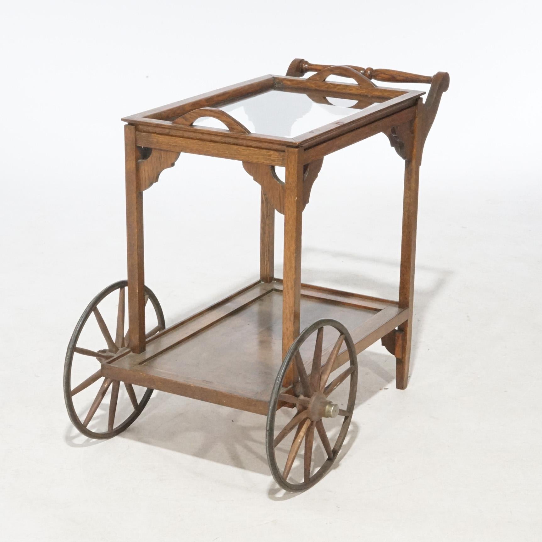 Verre Chariot de service à thé antique Mission en chêne Arts & Crafts, vers 1910 en vente