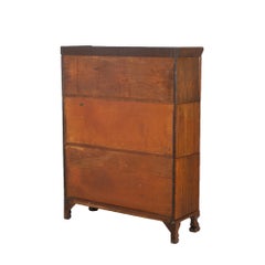 Antique Arts & Crafts Mission Oak Three Stack Claw Foot Barrister Bookcase c1920