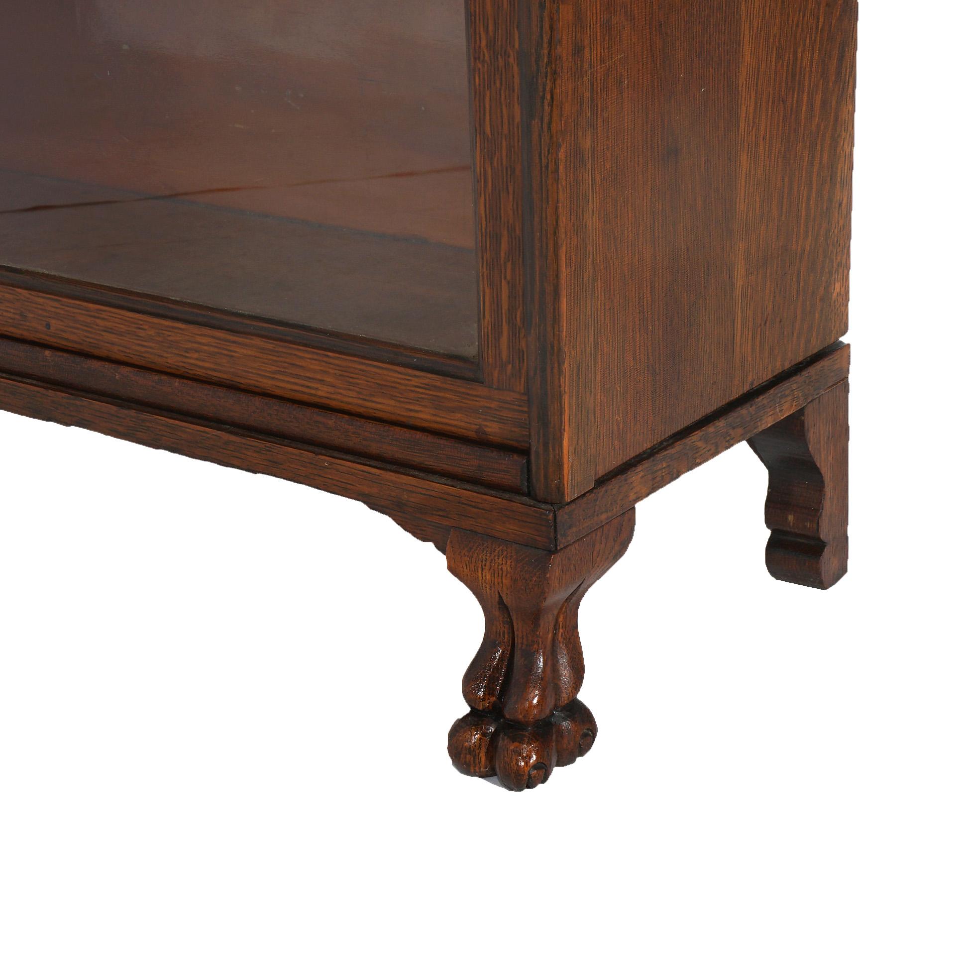 20th Century Antique Arts & Crafts Mission Oak Three Stack Claw Foot Barrister Bookcase c1920