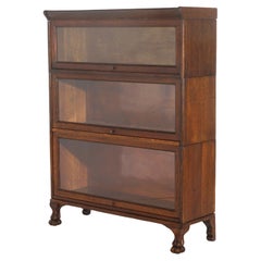 Antique Arts & Crafts Mission Oak Three Stack Claw Foot Barrister Bookcase c1920