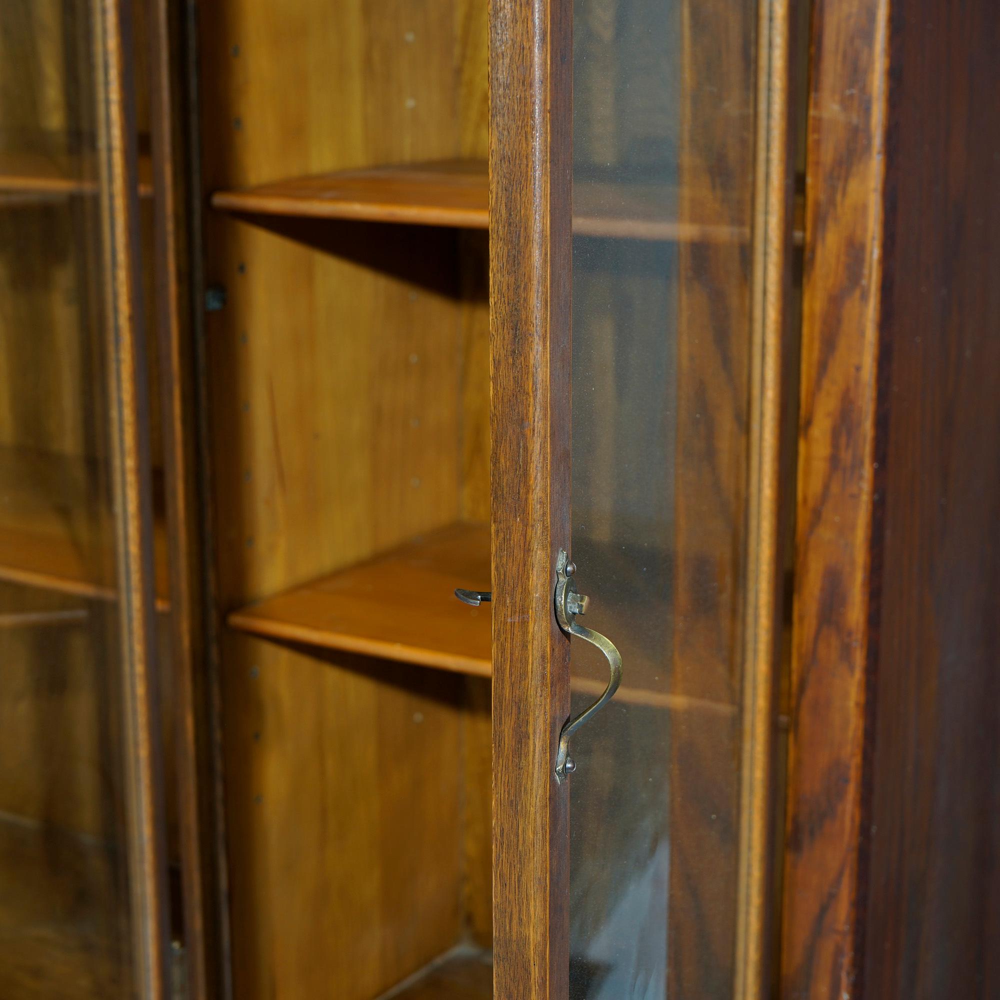 Antique Arts & Crafts Mission Oak Triple Door Bookcase, Circa 1910 7