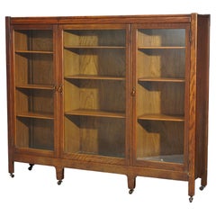 Antique Arts & Crafts Mission Oak Triple Door Bookcase, Circa 1910