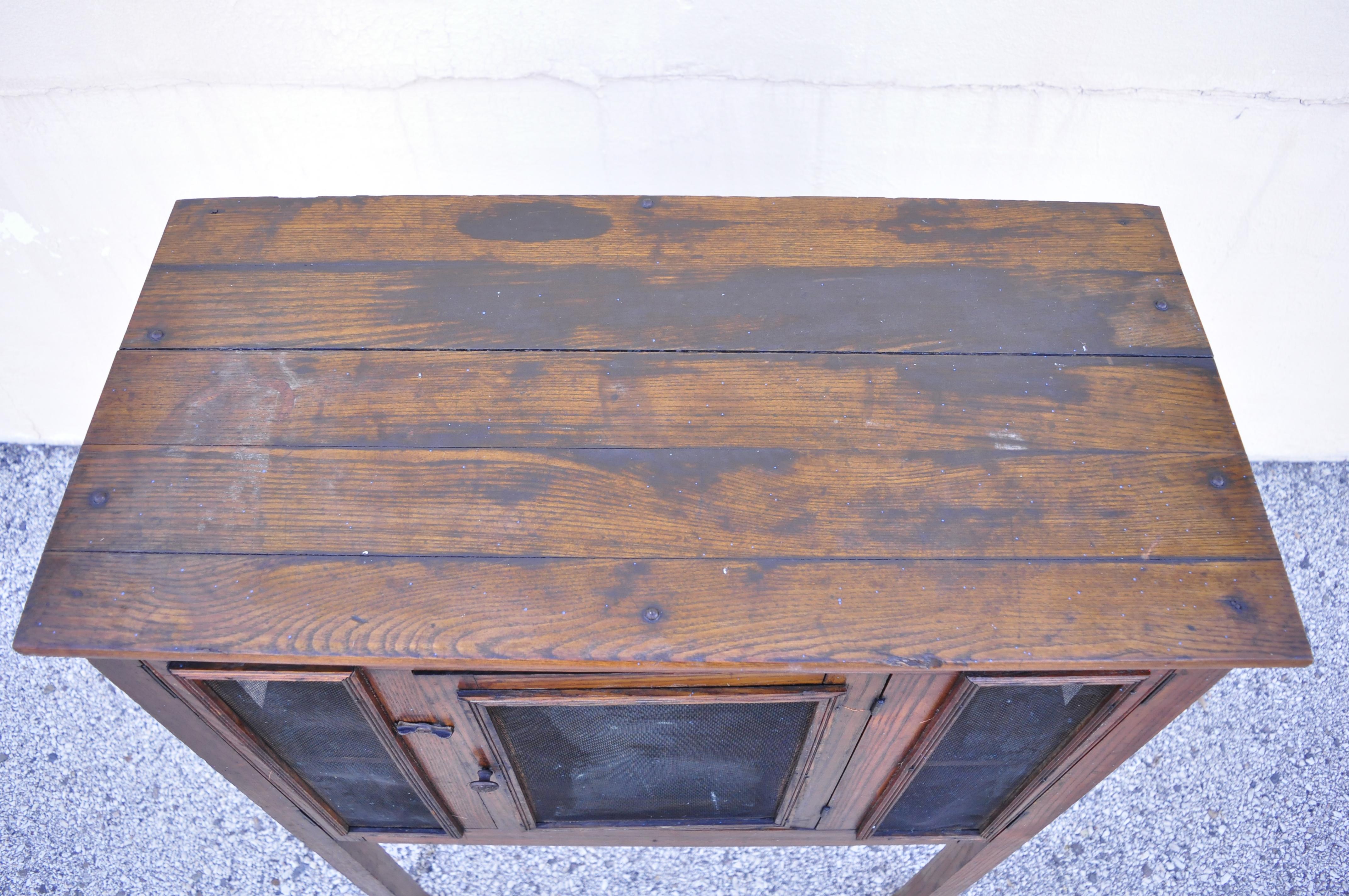 20th Century Antique Arts & Crafts Mission Oak Wood Pie Safe Kitchen Cupboard Cabinet on Legs