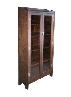 Antique Arts & Crafts Mission Pine Library Bookcase Curio Cabinet 60"