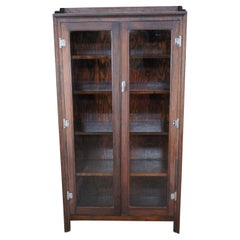 Antique Arts & Crafts Mission Pine Library Bookcase Curio Cabinet 60"