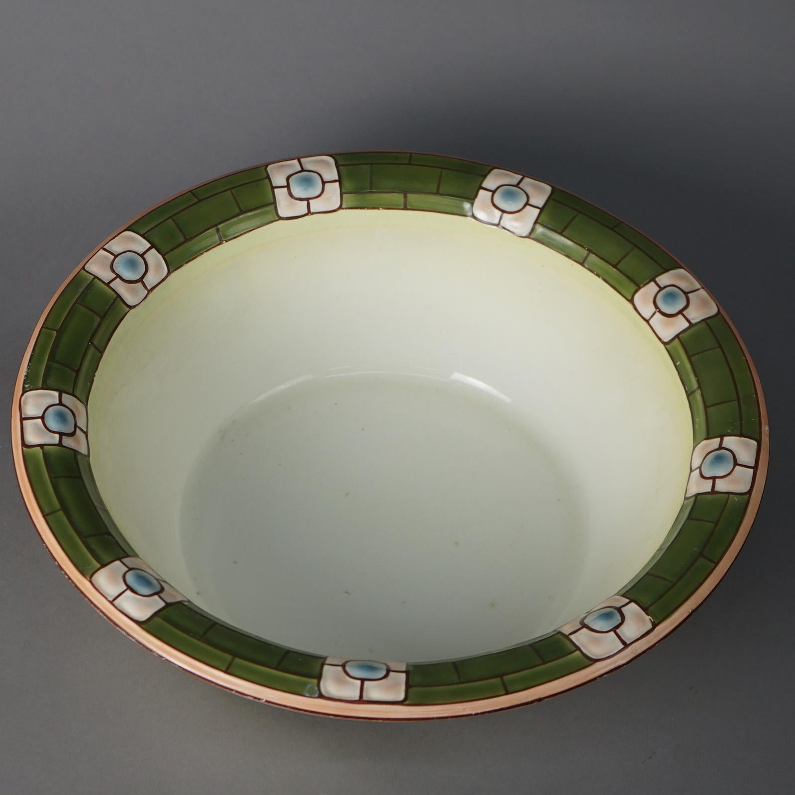 Antique Arts &Crafts Mission Porcelain Stylized ECLA Bowl & Pitcher Set, c1910 For Sale 2