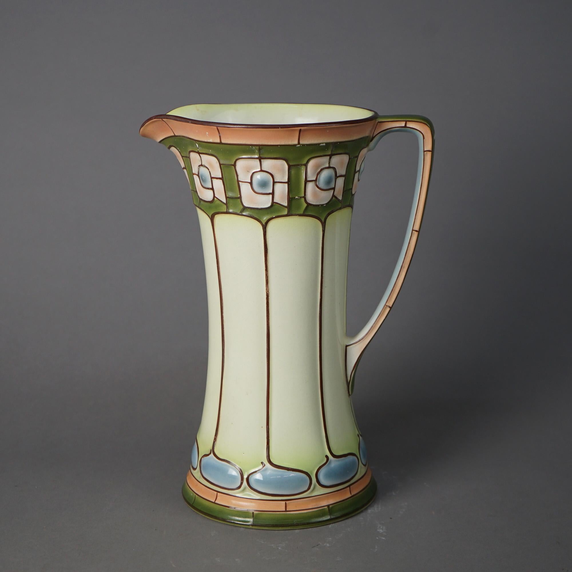 Antique Arts &Crafts Mission Porcelain Stylized ECLA Bowl & Pitcher Set, c1910 For Sale 6