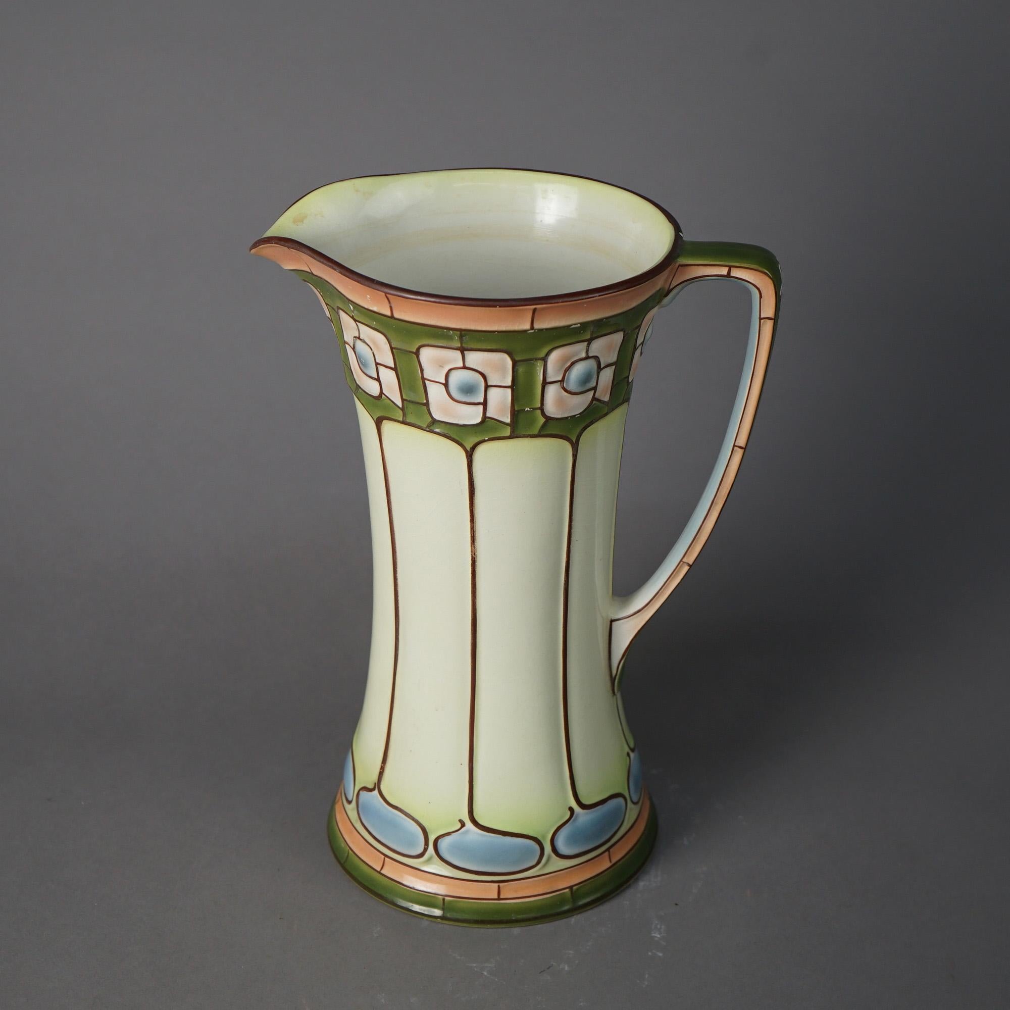 Antique Arts &Crafts Mission Porcelain Stylized ECLA Bowl & Pitcher Set, c1910 For Sale 7
