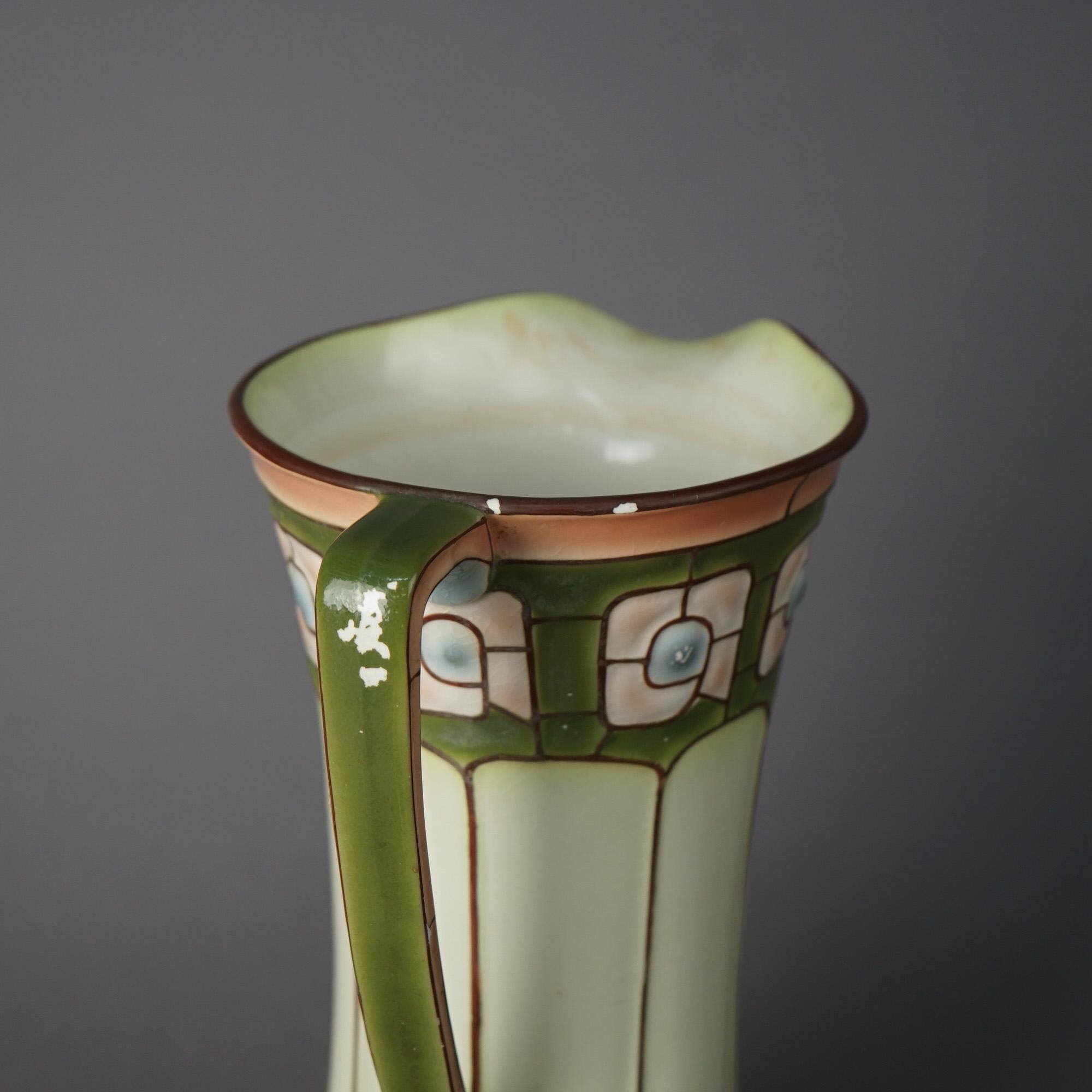 Antique Arts &Crafts Mission Porcelain Stylized ECLA Bowl & Pitcher Set, c1910 For Sale 8
